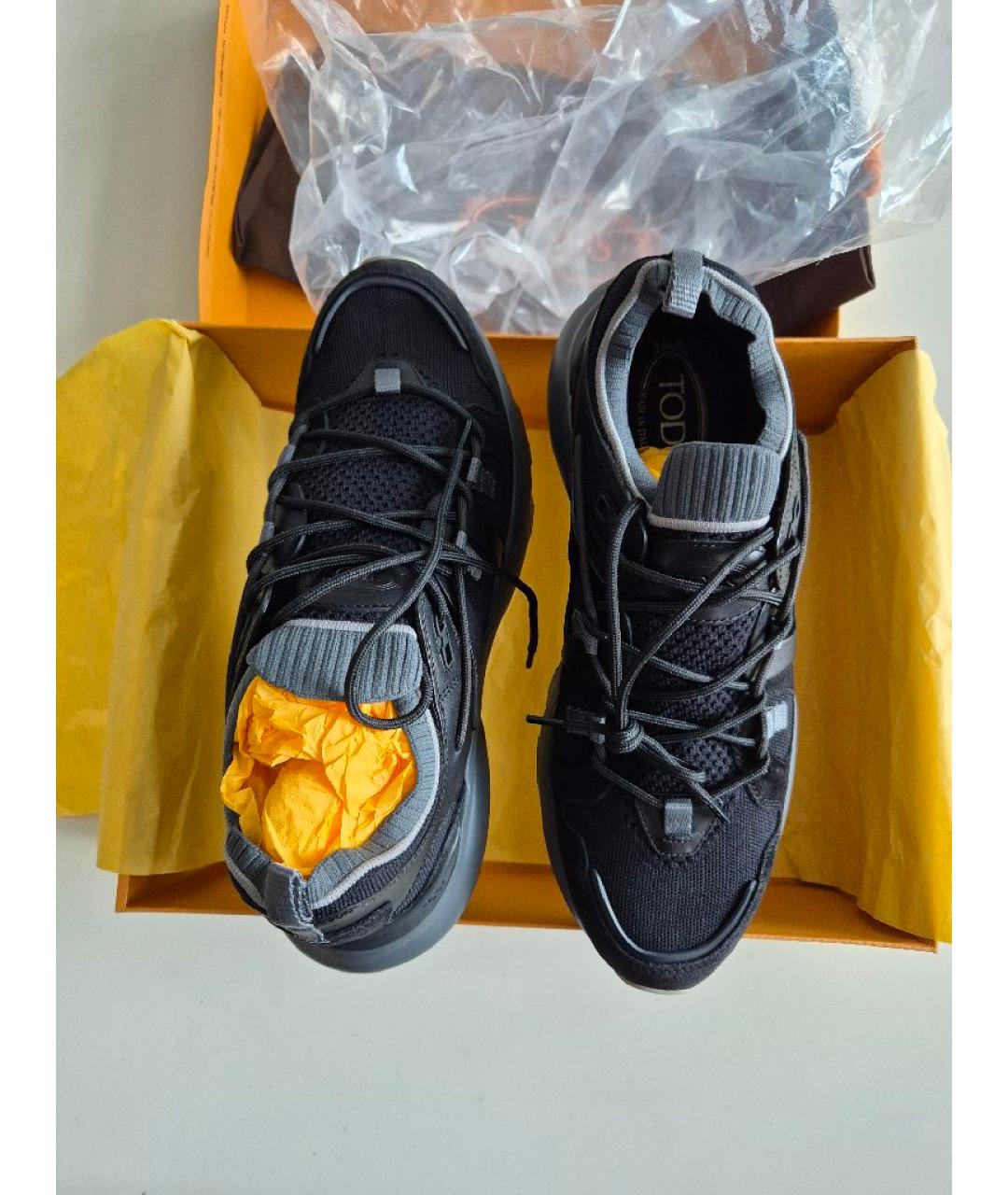 TOD'S Черные кожаные низкие кроссовки / кеды, фото 7