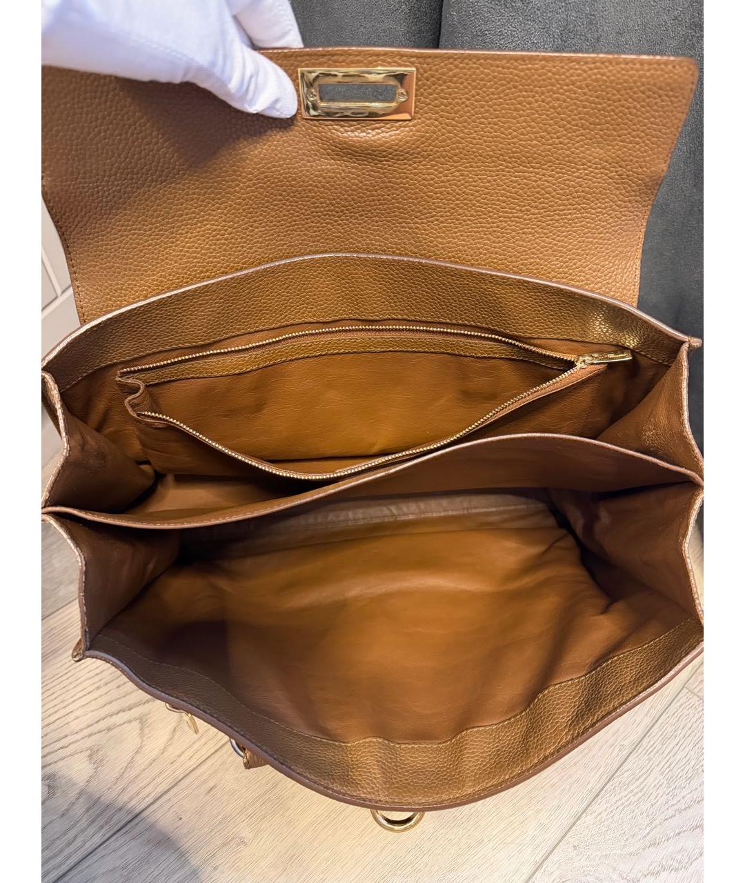 FERRAGAMO Горчичная кожаная сумка с короткими ручками, фото 4