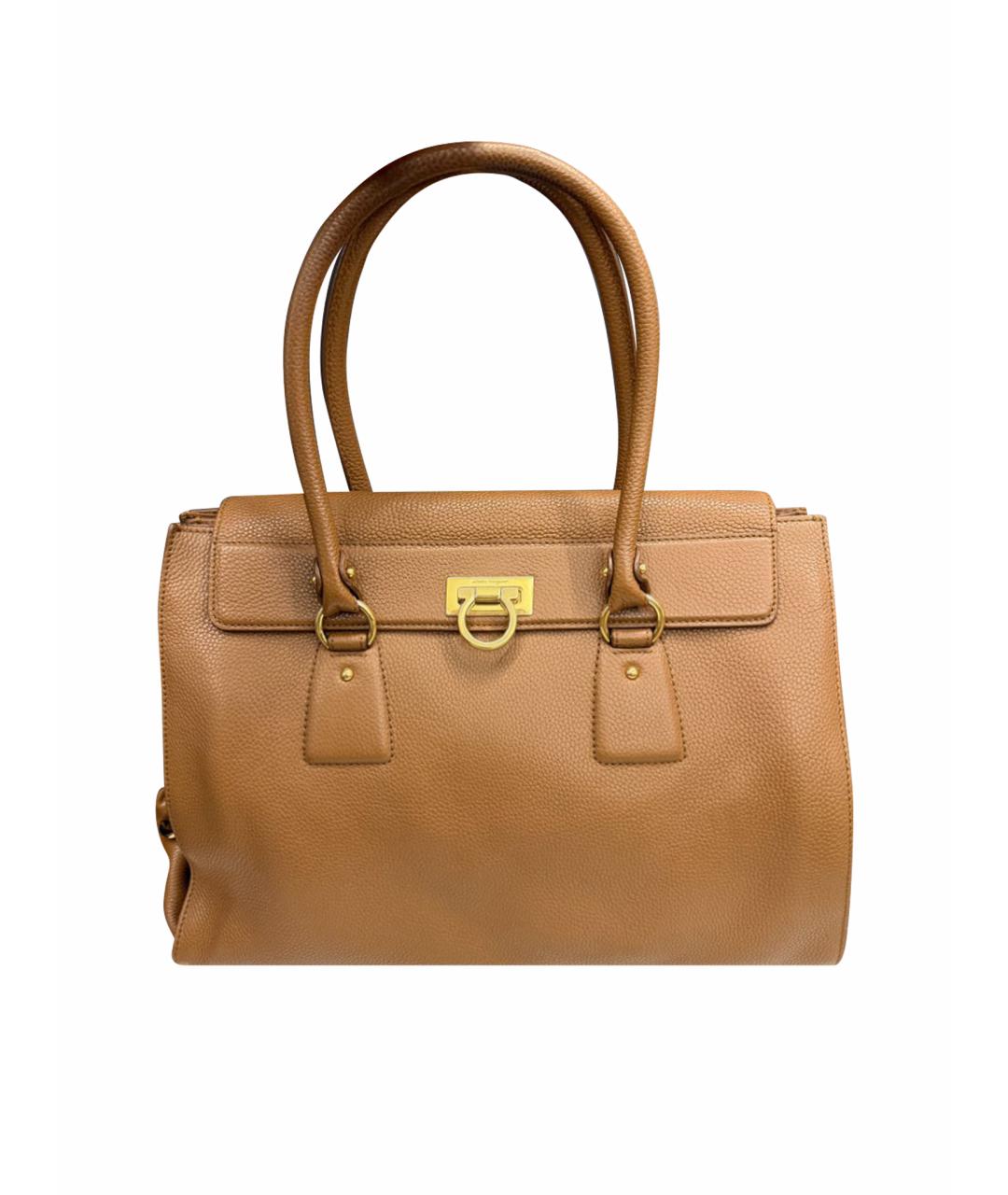 FERRAGAMO Горчичная кожаная сумка с короткими ручками, фото 1