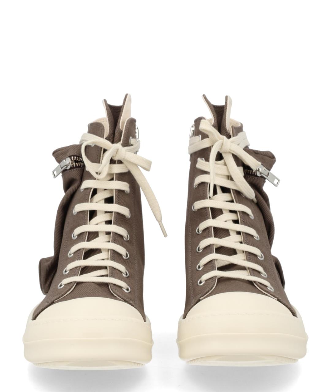 RICK OWENS DRKSHDW Коричневые текстильные высокие кроссовки / кеды, фото 3