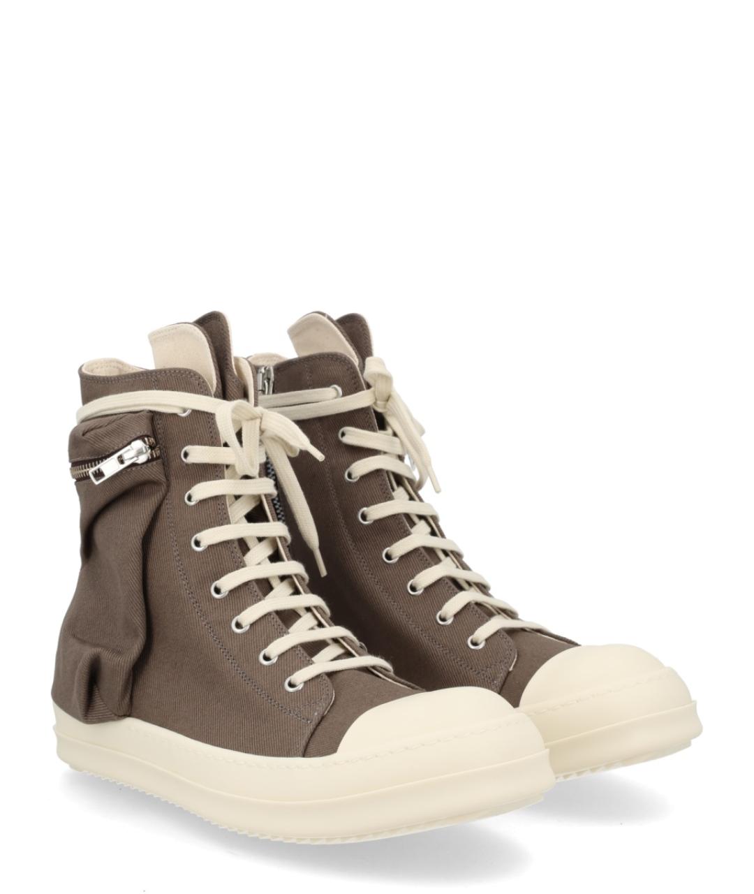 RICK OWENS DRKSHDW Коричневые текстильные высокие кроссовки / кеды, фото 2