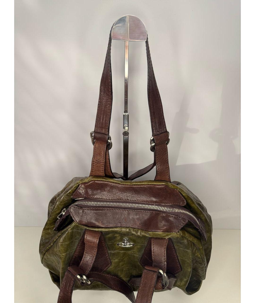 VIVIENNE WESTWOOD Хаки кожаная сумка с короткими ручками, фото 3