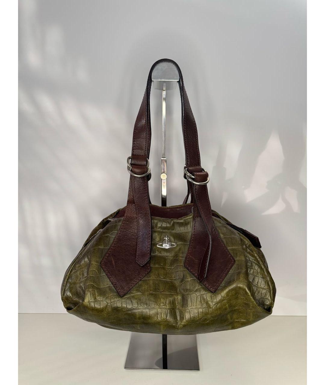 VIVIENNE WESTWOOD Хаки кожаная сумка с короткими ручками, фото 8