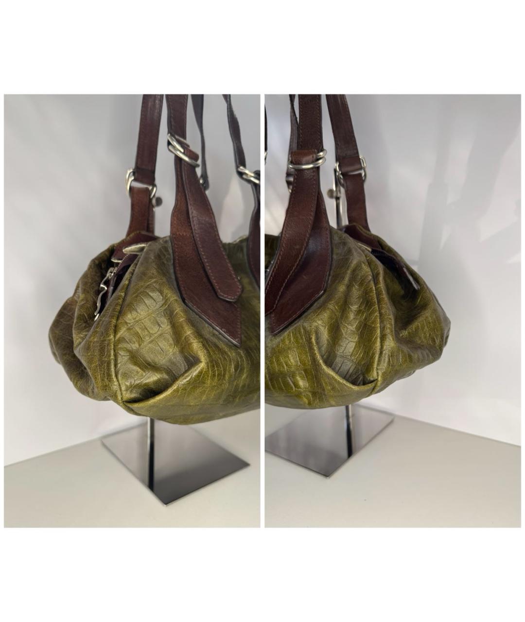 VIVIENNE WESTWOOD Хаки кожаная сумка с короткими ручками, фото 7