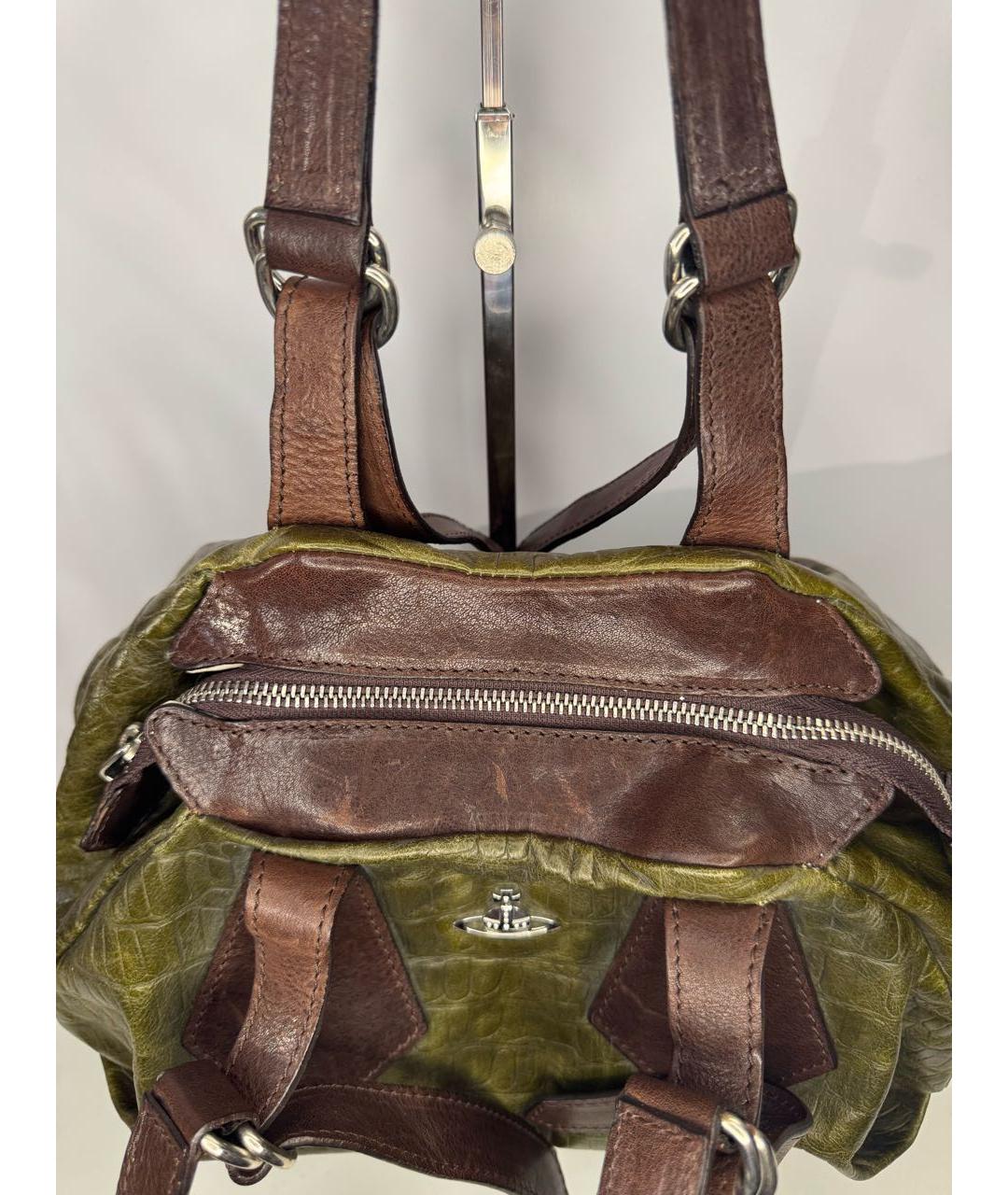 VIVIENNE WESTWOOD Хаки кожаная сумка с короткими ручками, фото 5