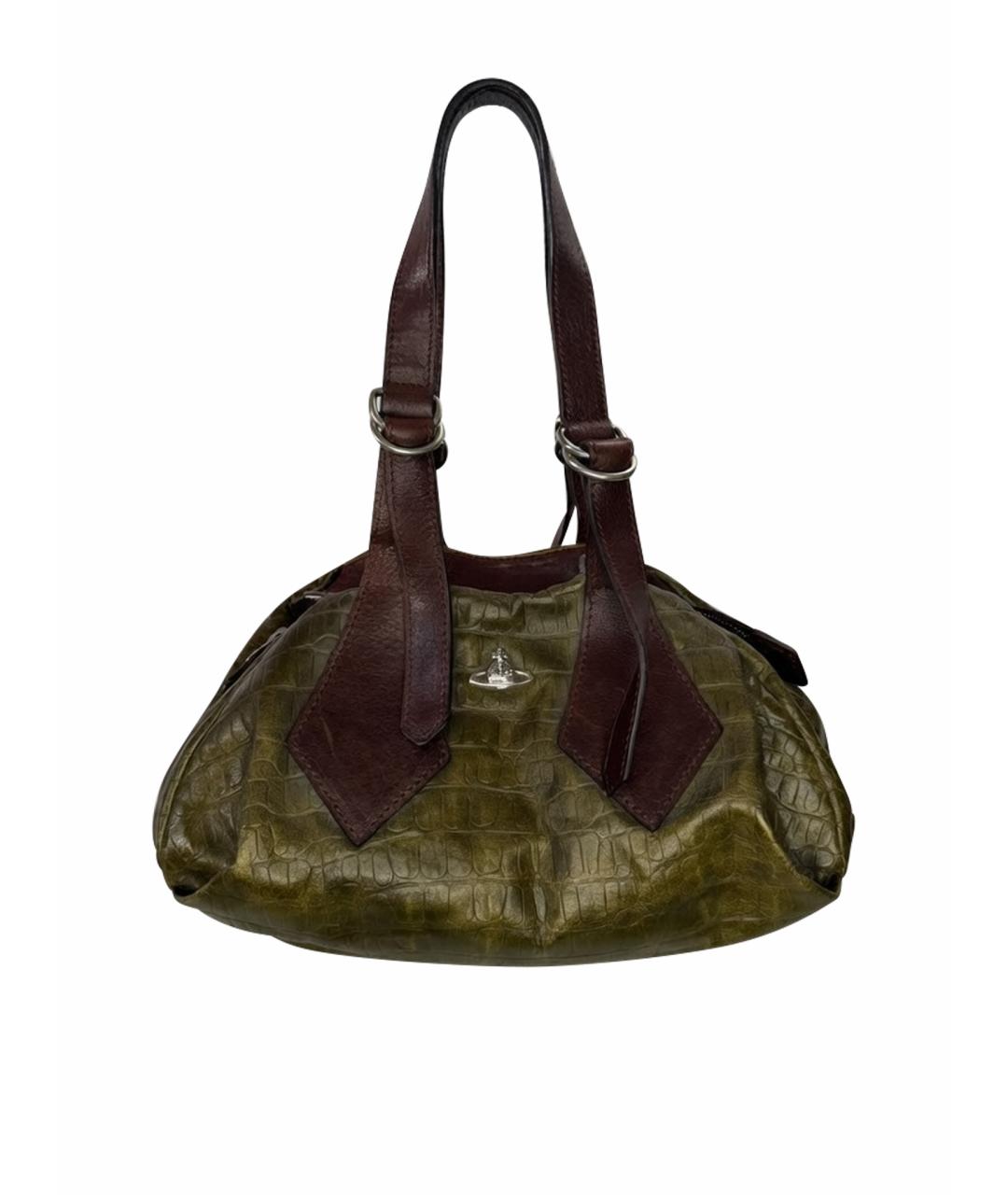 VIVIENNE WESTWOOD Хаки кожаная сумка с короткими ручками, фото 1