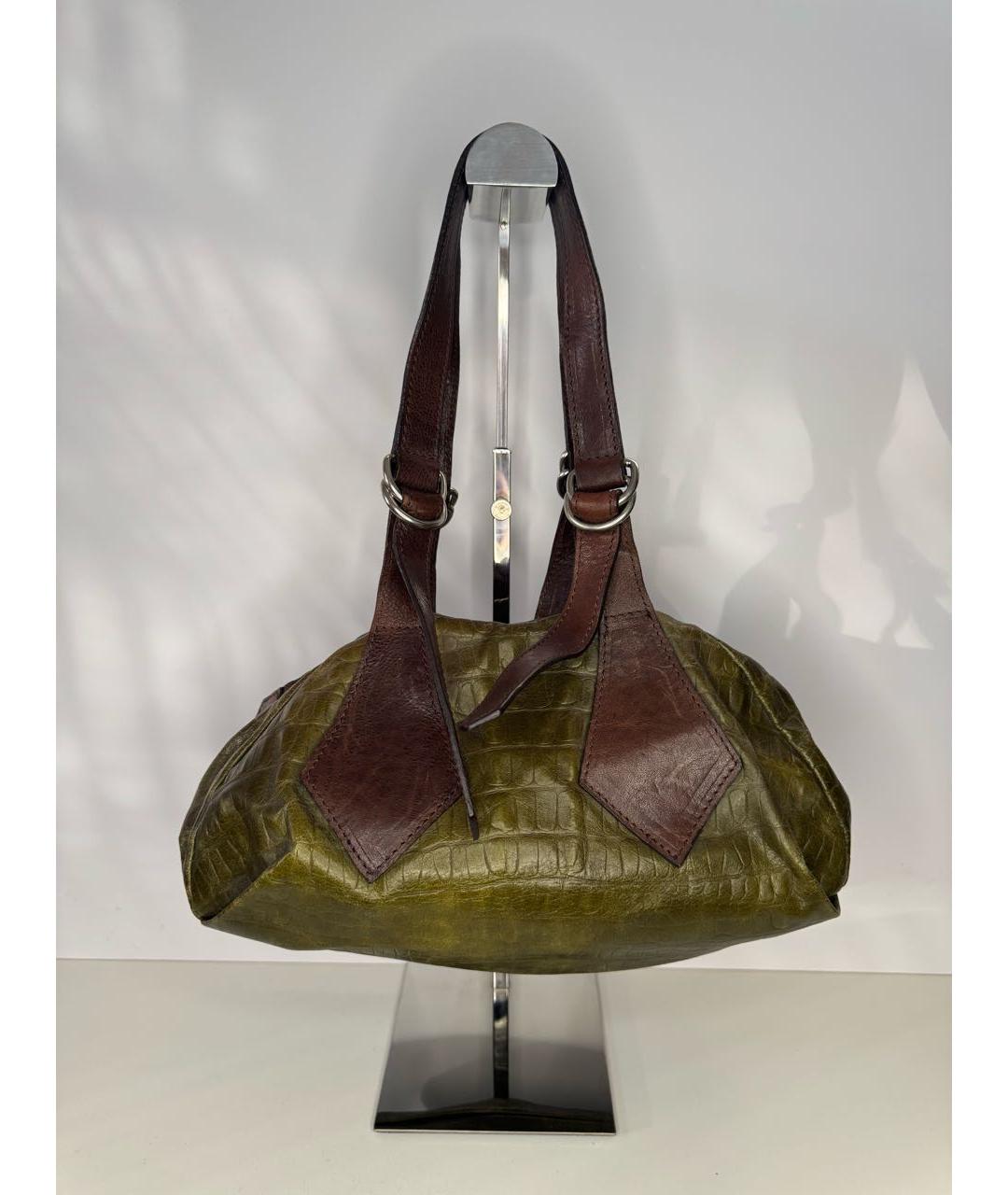 VIVIENNE WESTWOOD Хаки кожаная сумка с короткими ручками, фото 2