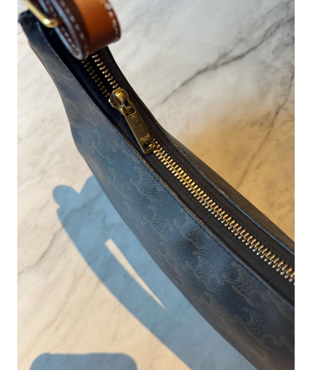 CELINE Коричневая кожаная сумка с короткими ручками, фото 6