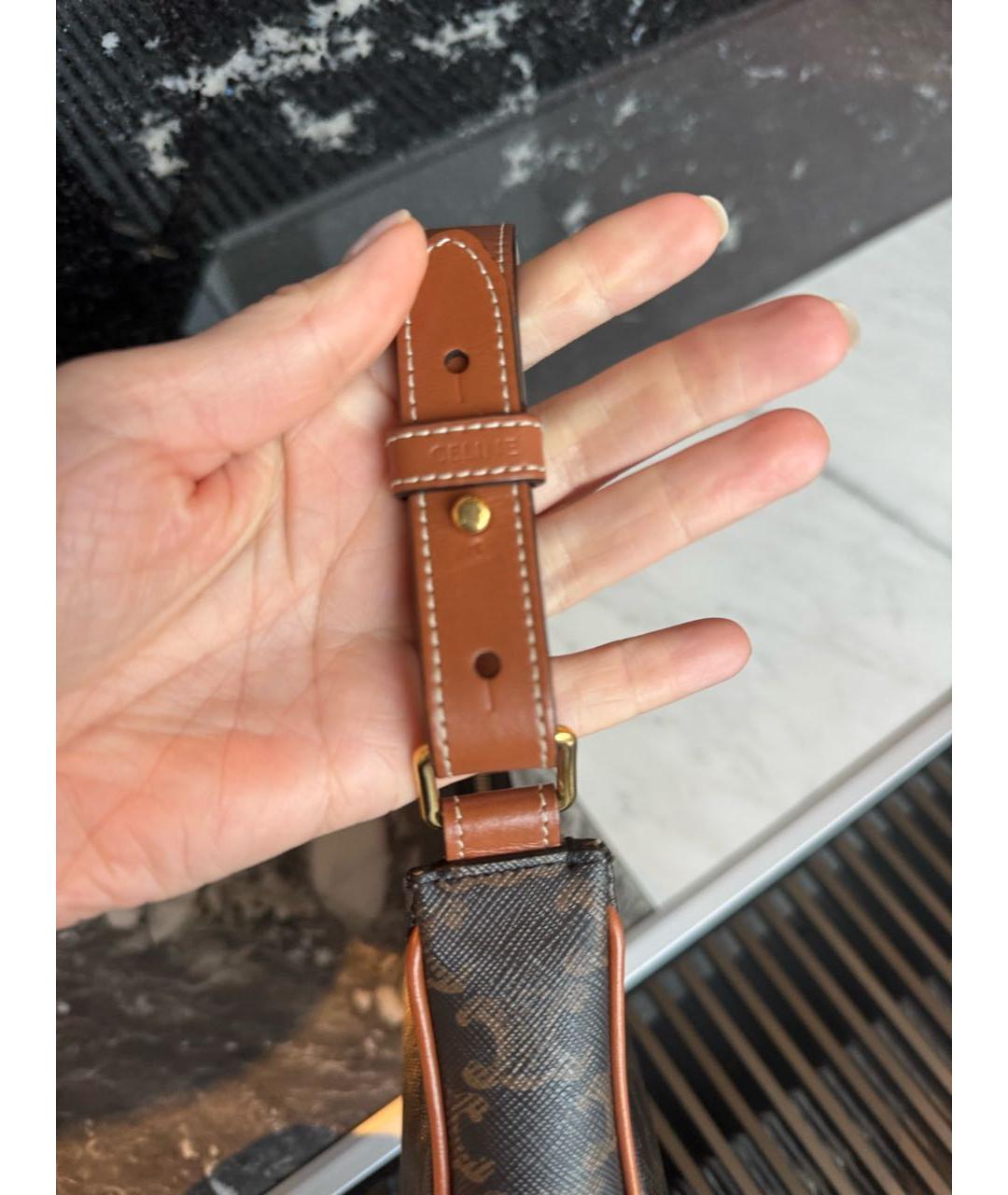 CELINE Коричневая кожаная сумка с короткими ручками, фото 5