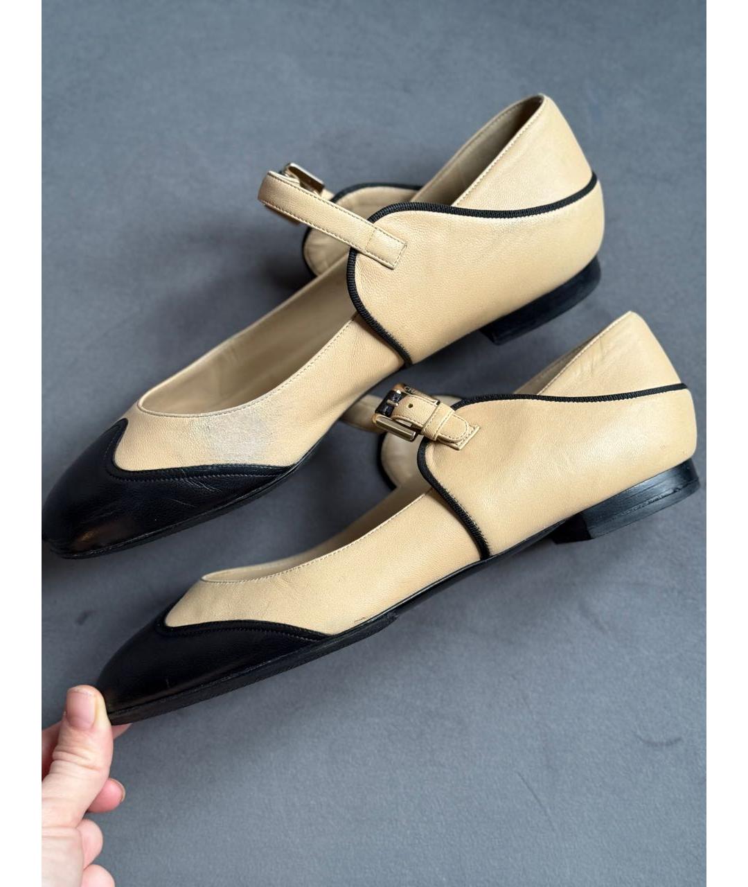 CHANEL Бежевые кожаные балетки, фото 5