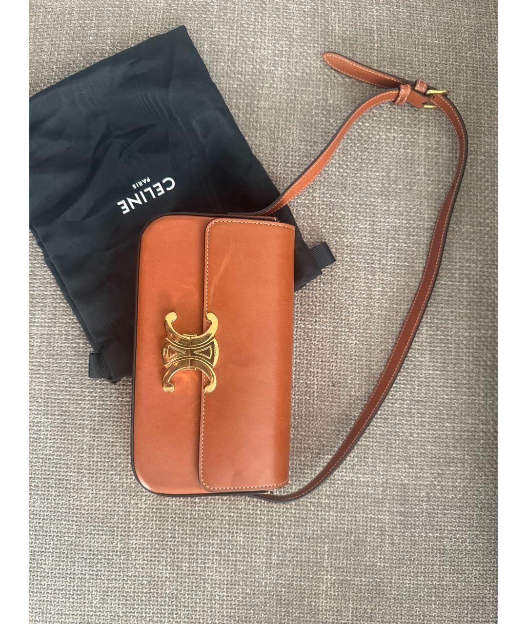 CELINE Коричневая кожаная сумка через плечо, фото 9