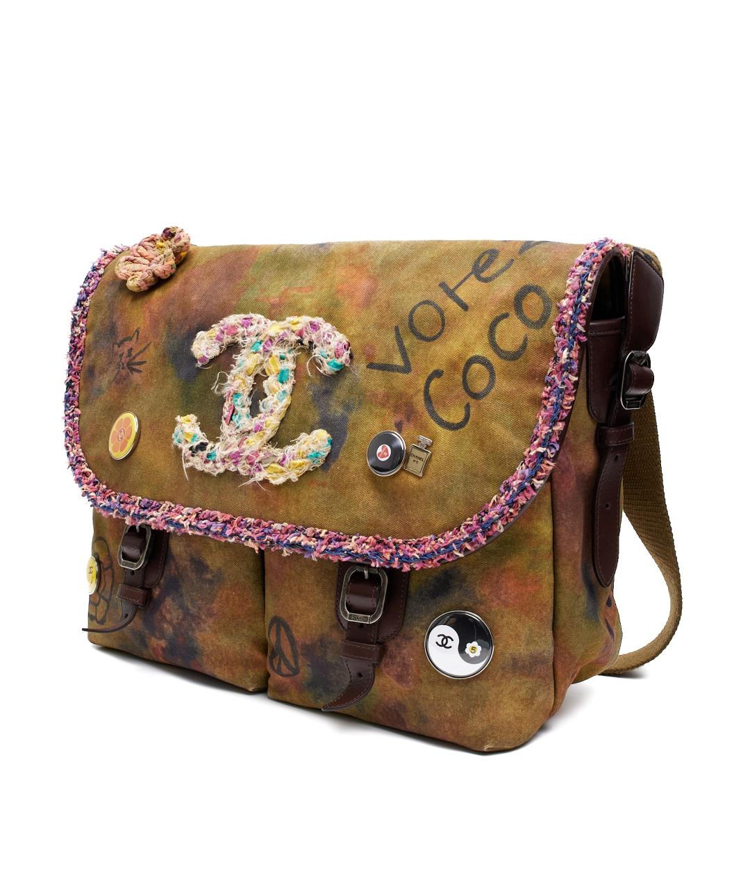 CHANEL Хаки тканевая сумка через плечо, фото 6