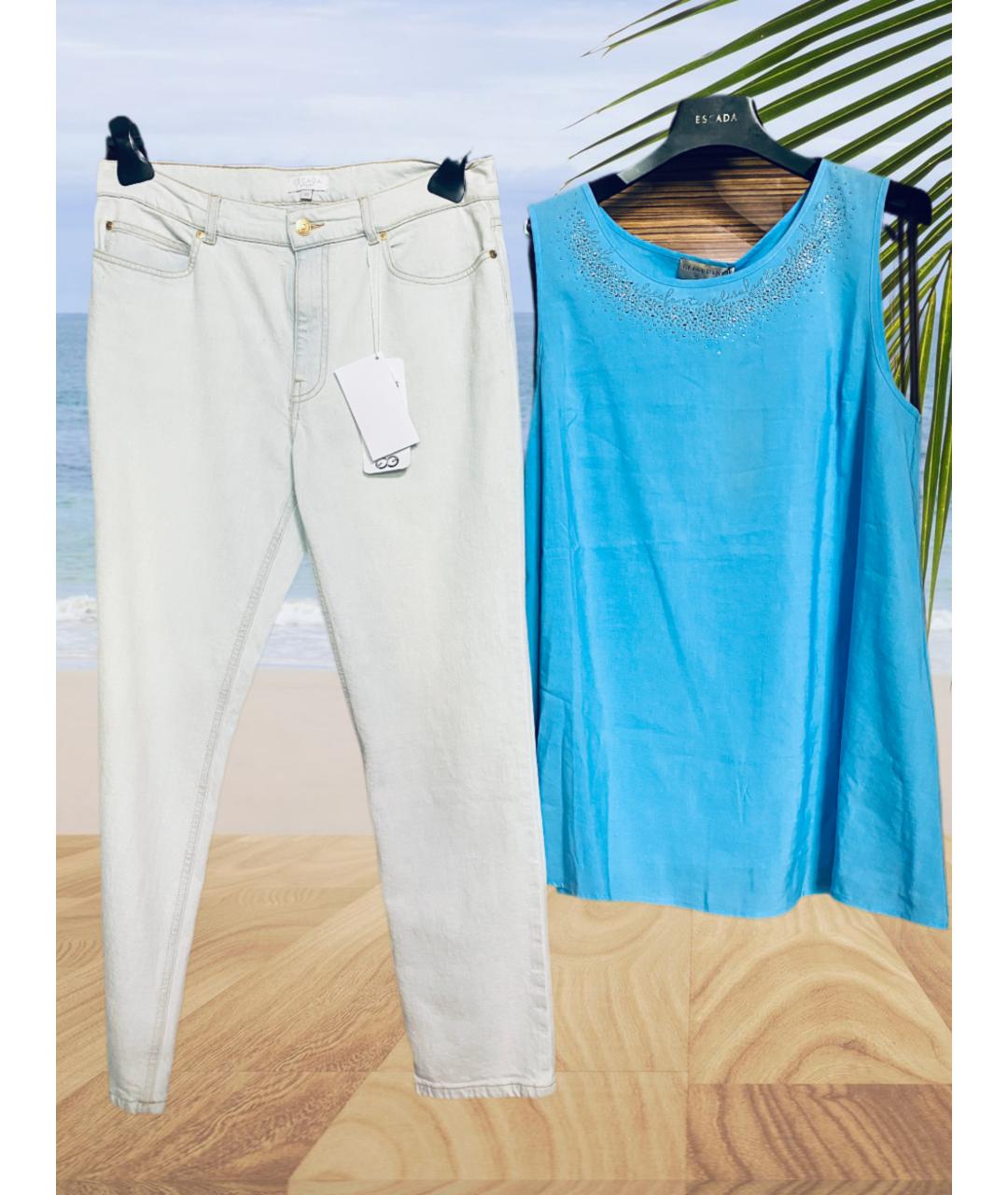 ESCADA Голубые хлопко-эластановые прямые джинсы, фото 10