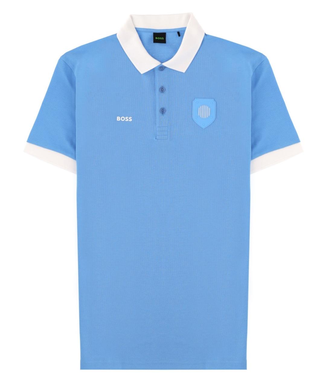 HUGO BOSS Голубое хлопковое поло с коротким рукавом, фото 1