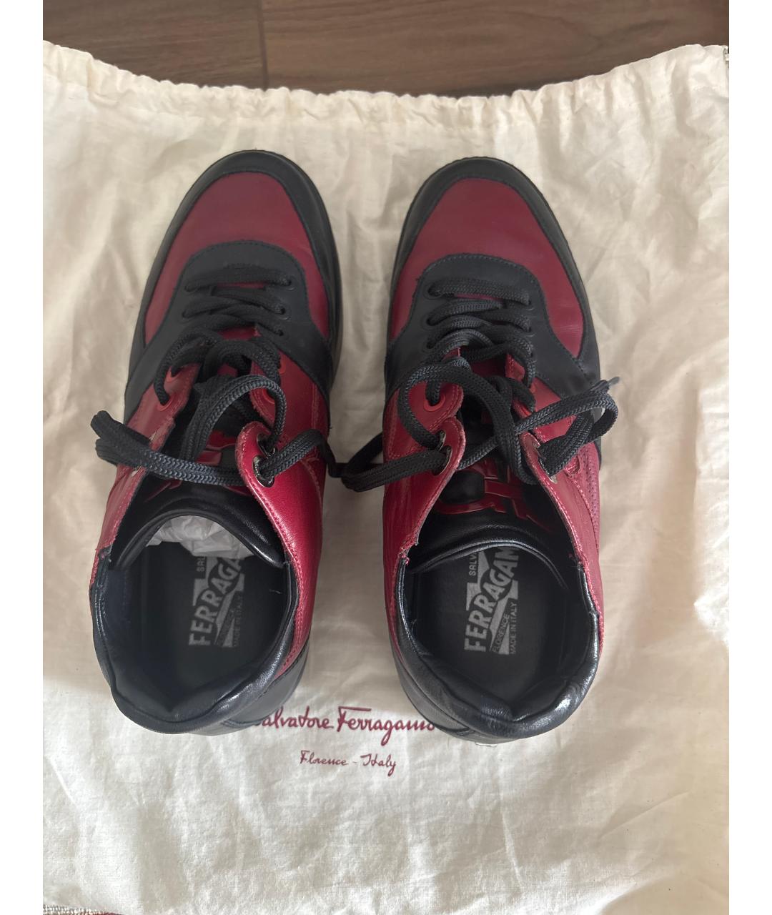FERRAGAMO Бордовые кожаные высокие кроссовки / кеды, фото 3