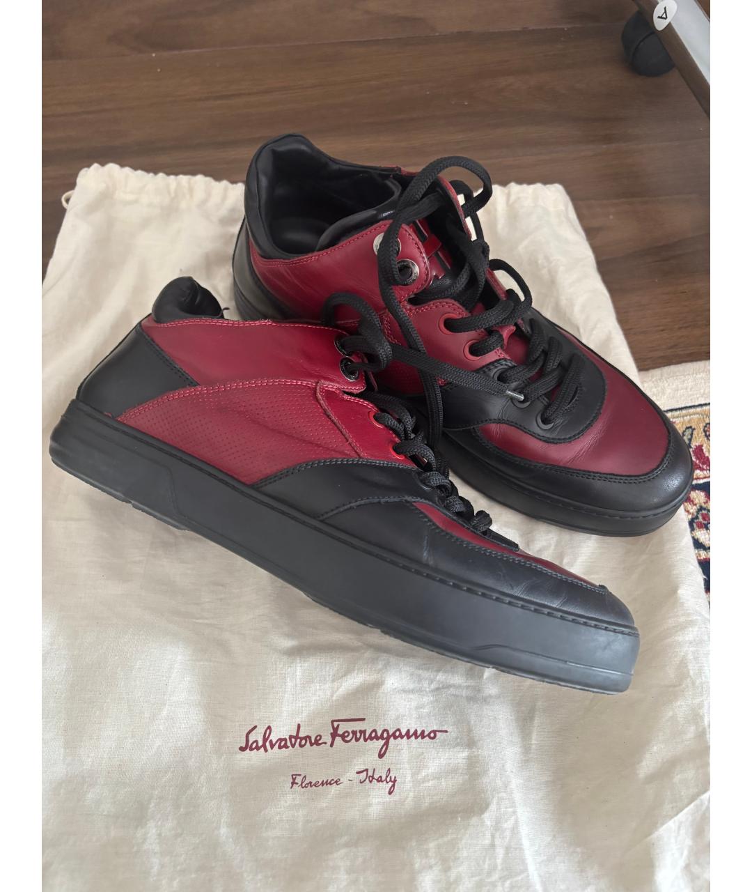 FERRAGAMO Бордовые кожаные высокие кроссовки / кеды, фото 6