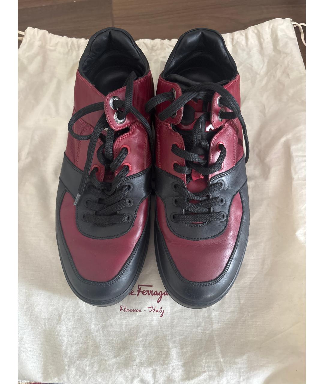 FERRAGAMO Бордовые кожаные высокие кроссовки / кеды, фото 2