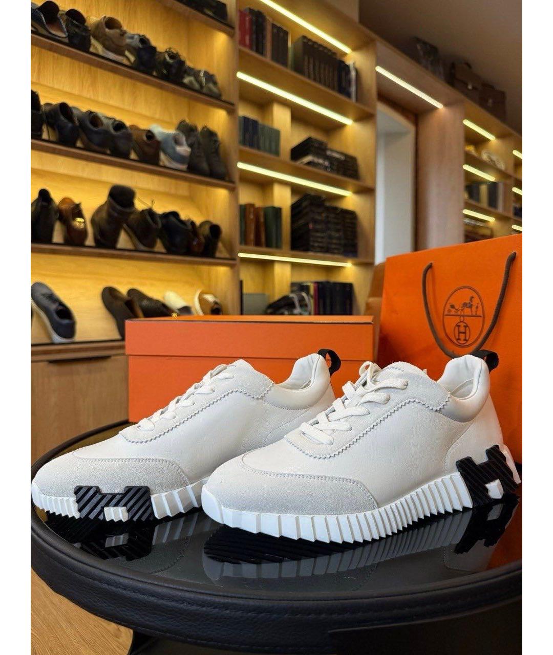 HERMES Белые кожаные высокие кроссовки / кеды, фото 4