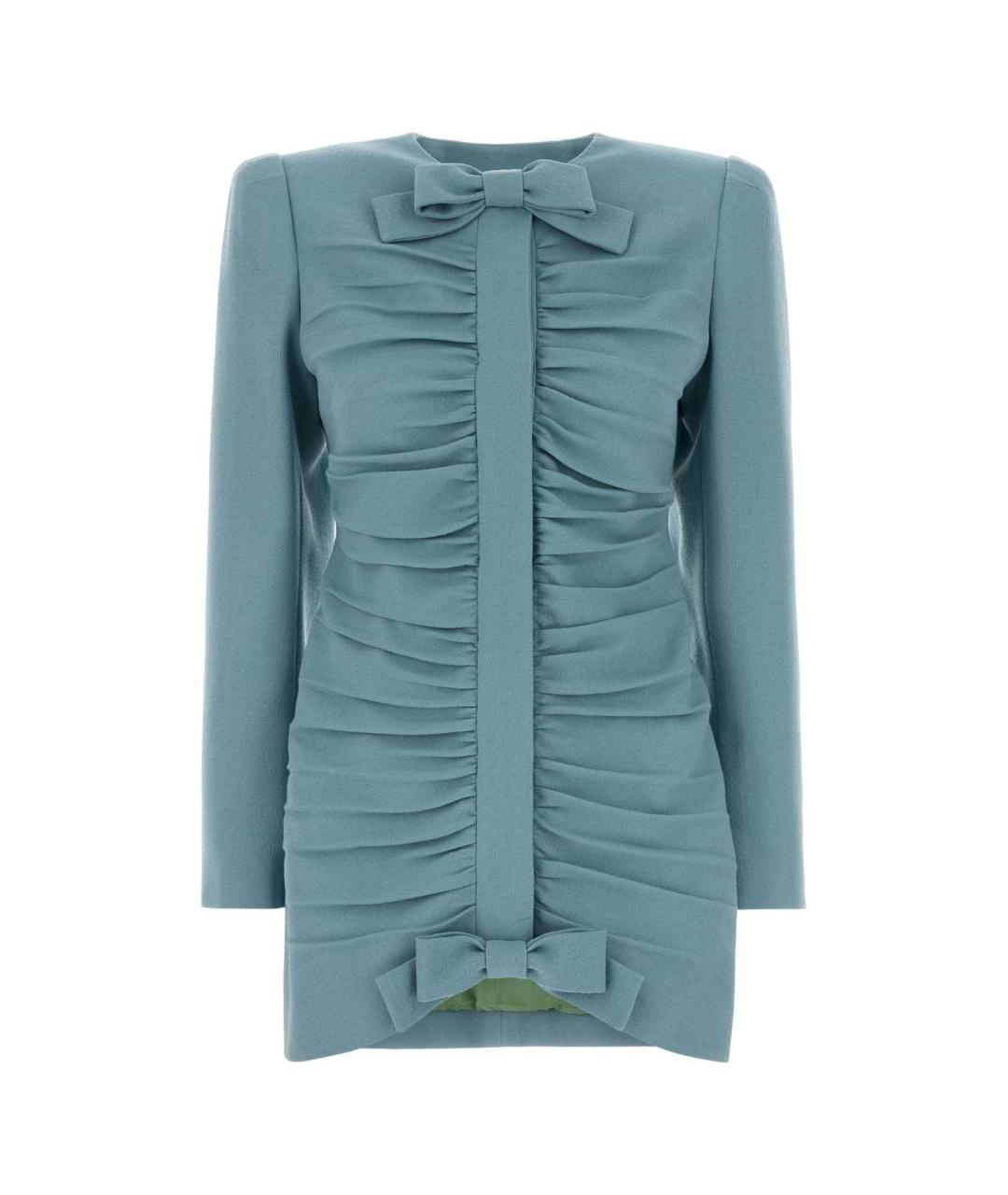 VALENTINO Голубое шерстяное коктейльное платье, фото 1