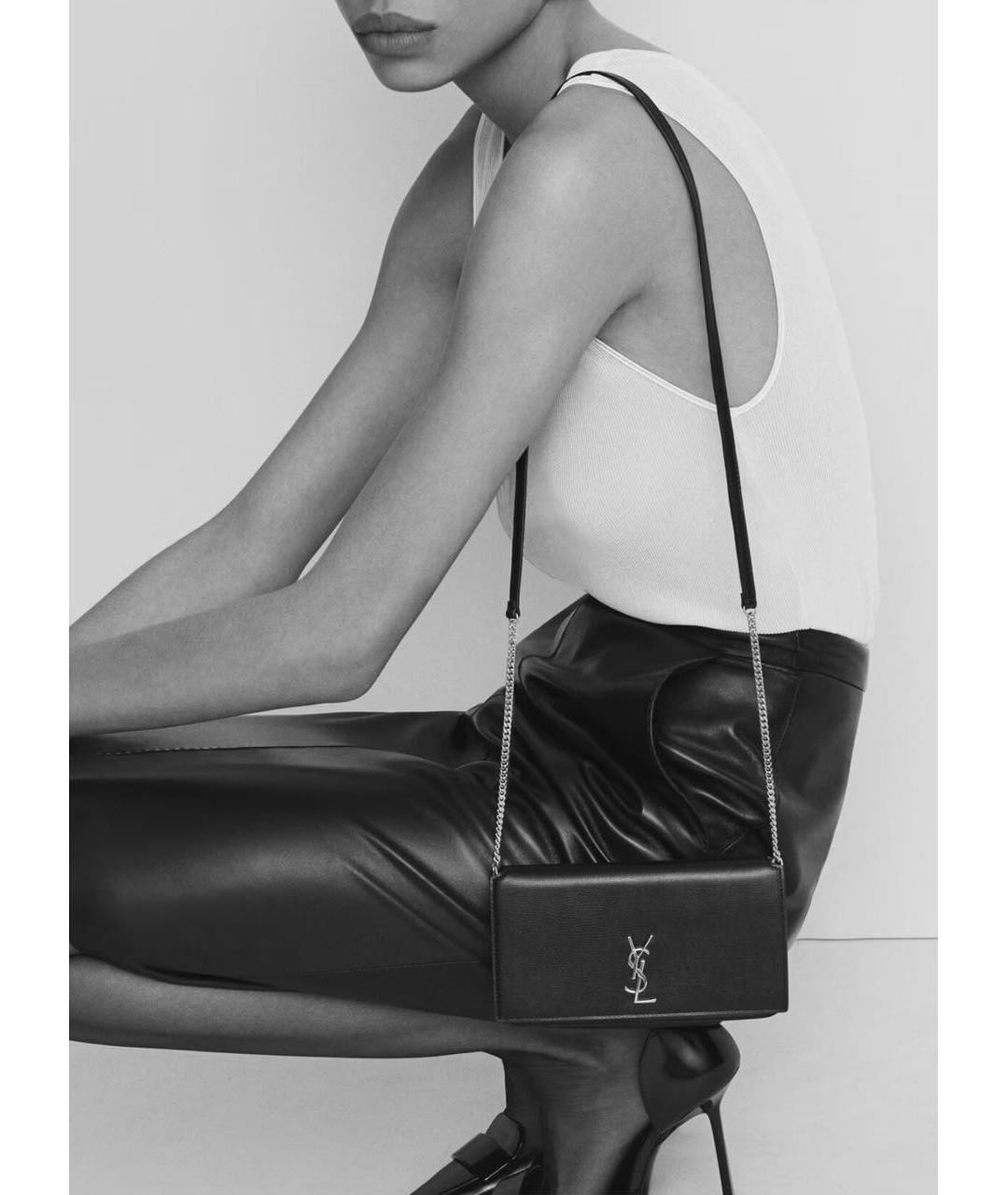 SAINT LAURENT Черная кожаная сумка через плечо, фото 2