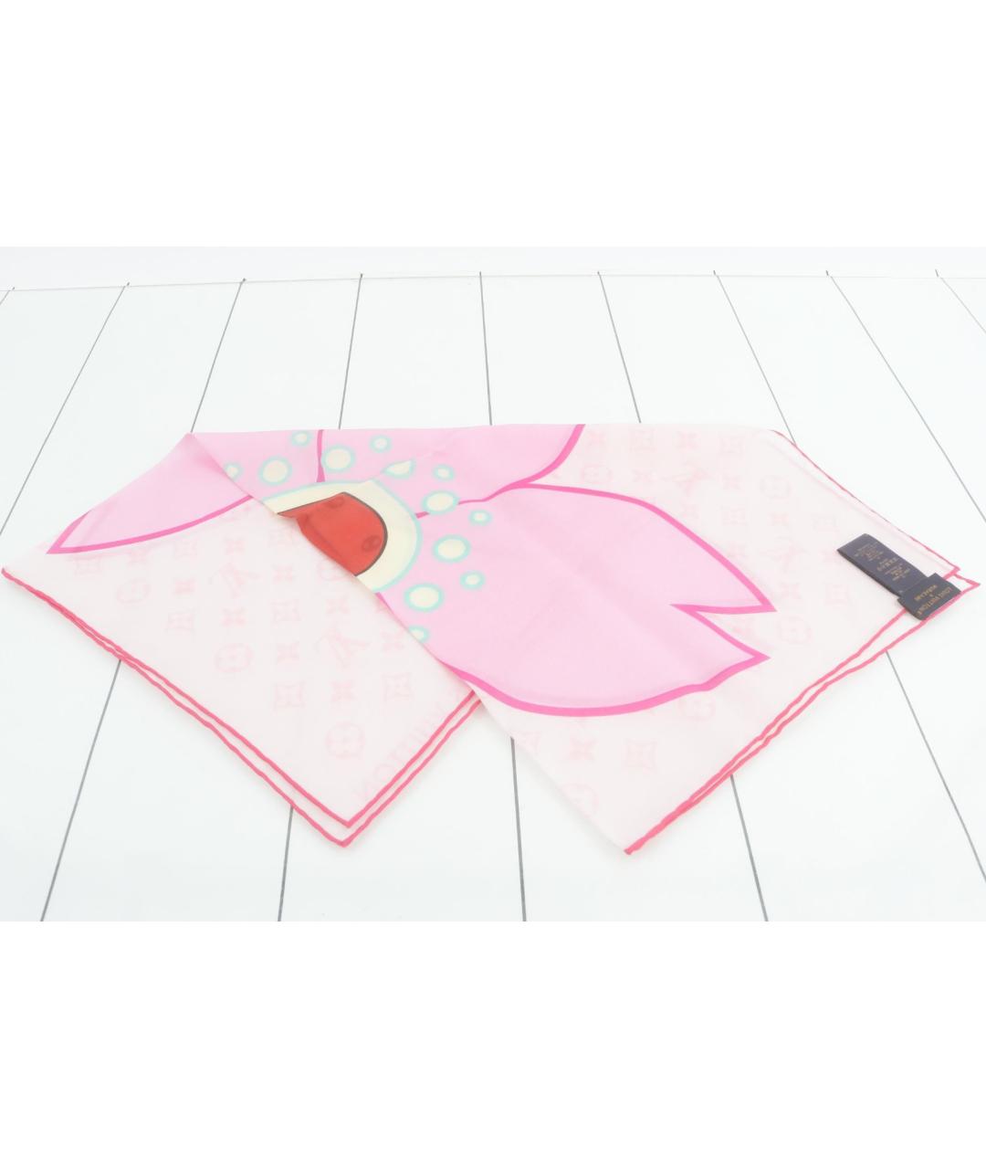 LOUIS VUITTON Розовый шелковый платок, фото 6