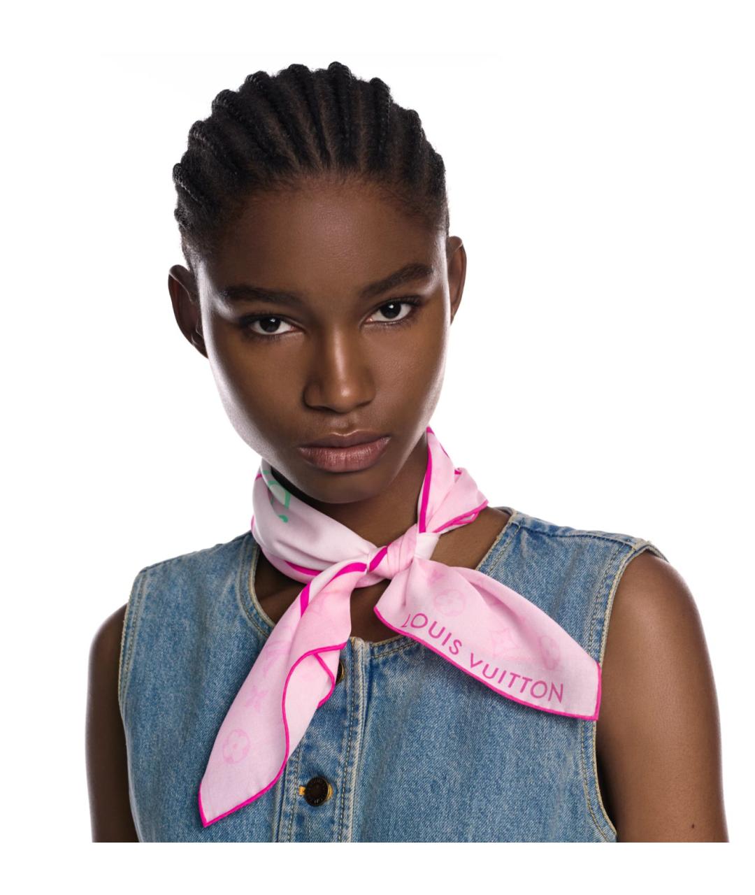 LOUIS VUITTON Розовый шелковый платок, фото 8