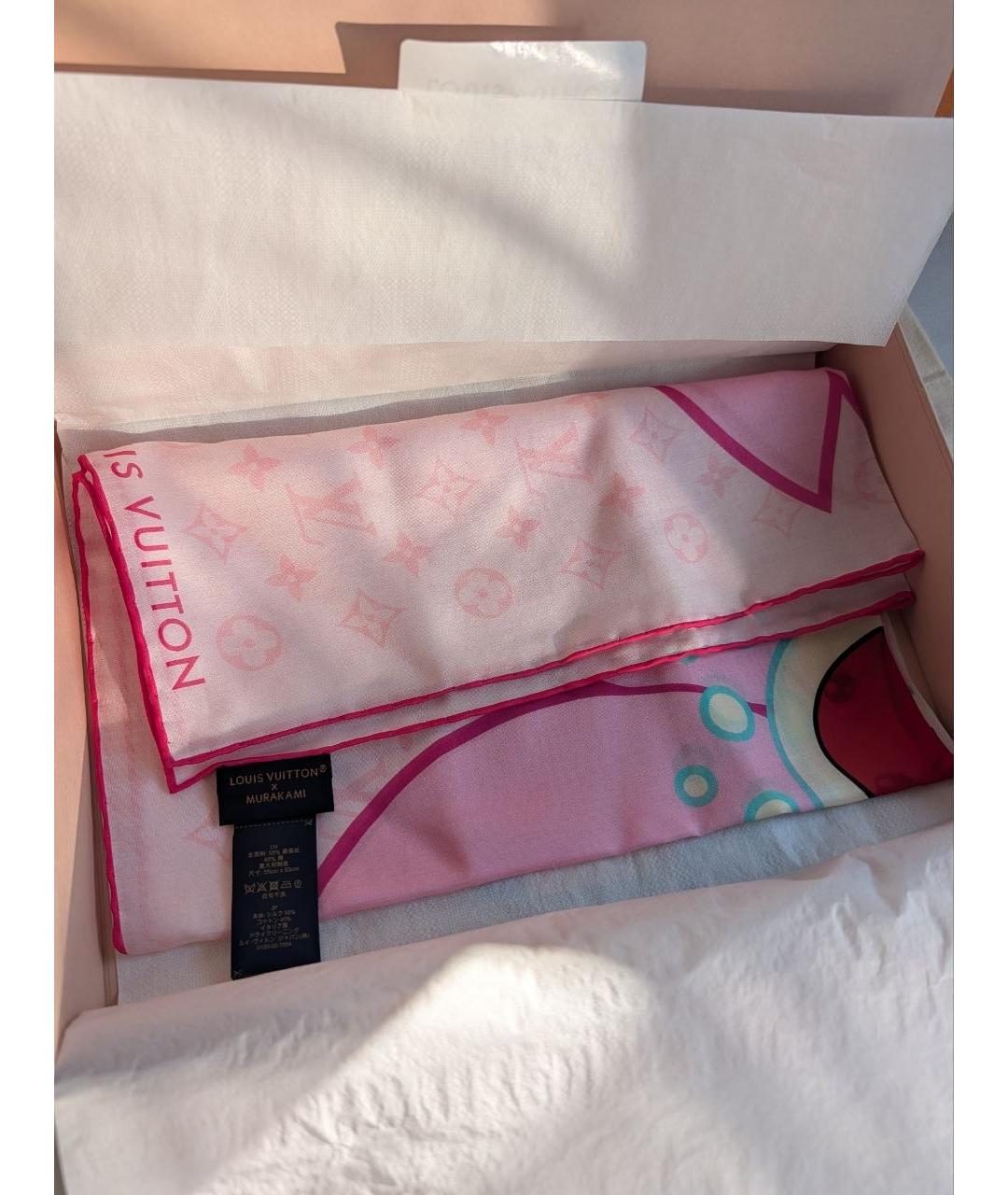 LOUIS VUITTON Розовый шелковый платок, фото 3