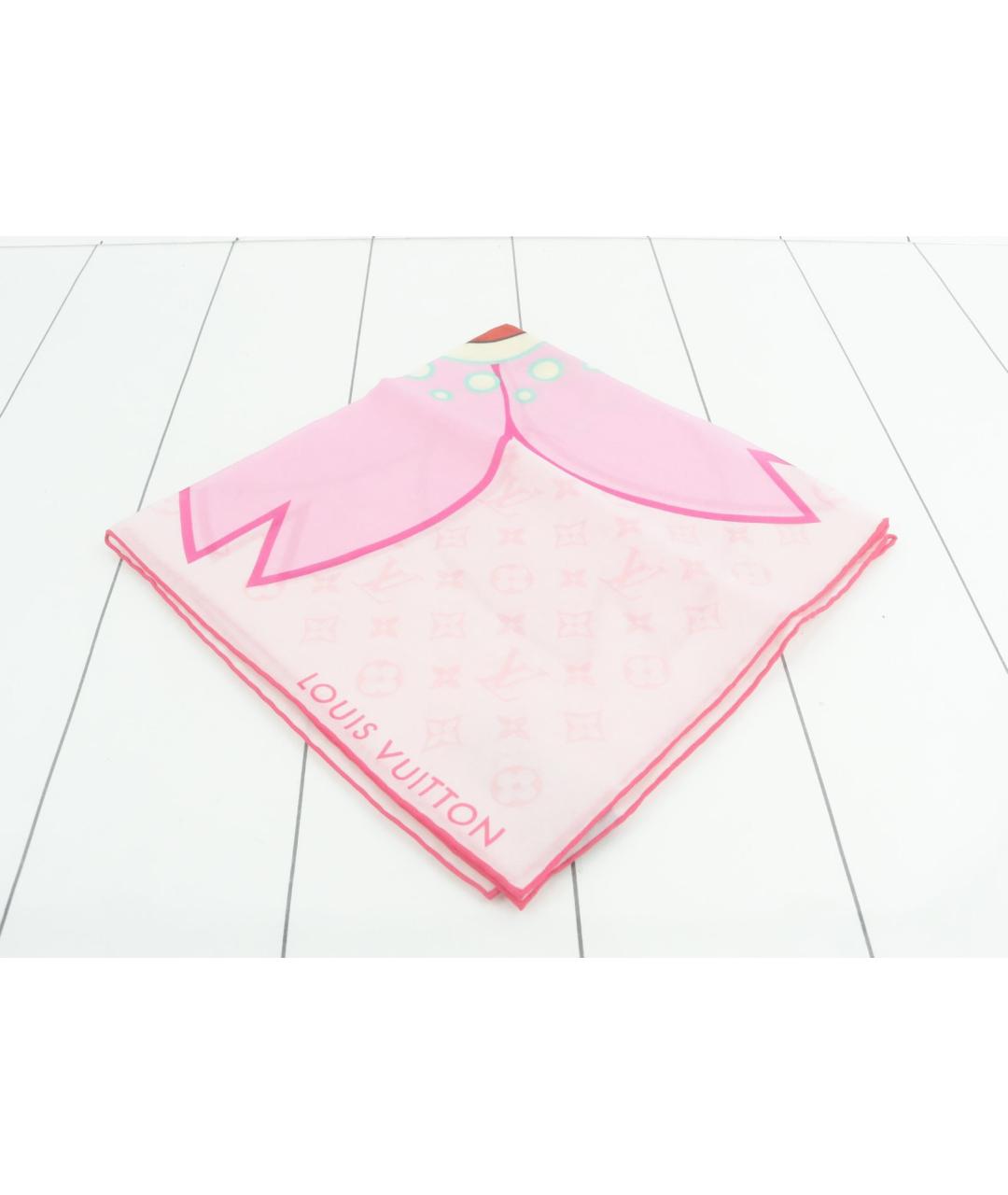 LOUIS VUITTON Розовый шелковый платок, фото 7
