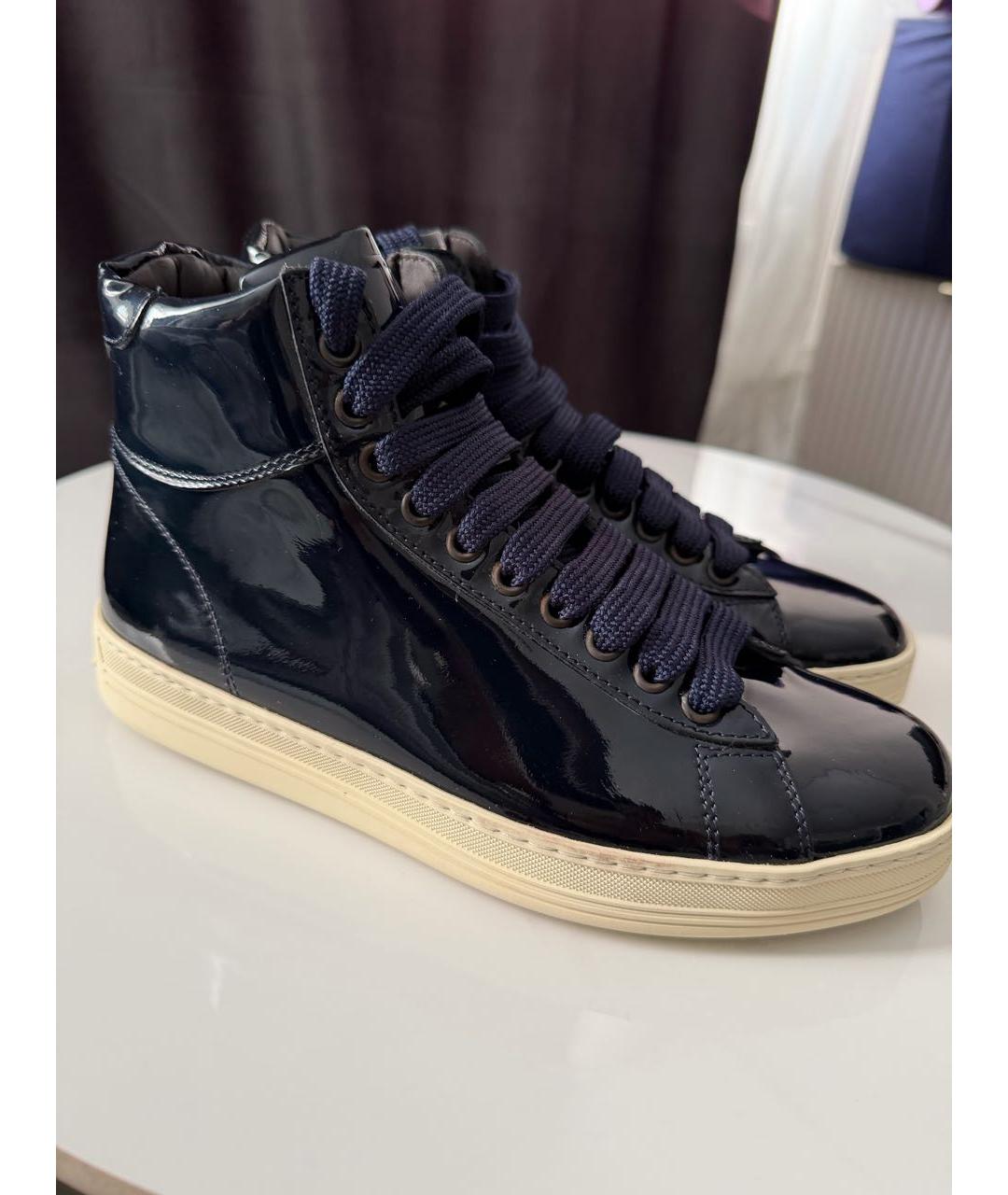 TOM FORD Темно-синие кеды из лакированной кожи, фото 6