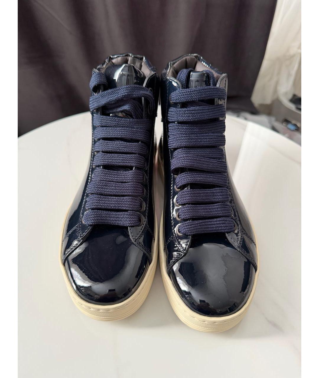 TOM FORD Темно-синие кеды из лакированной кожи, фото 2