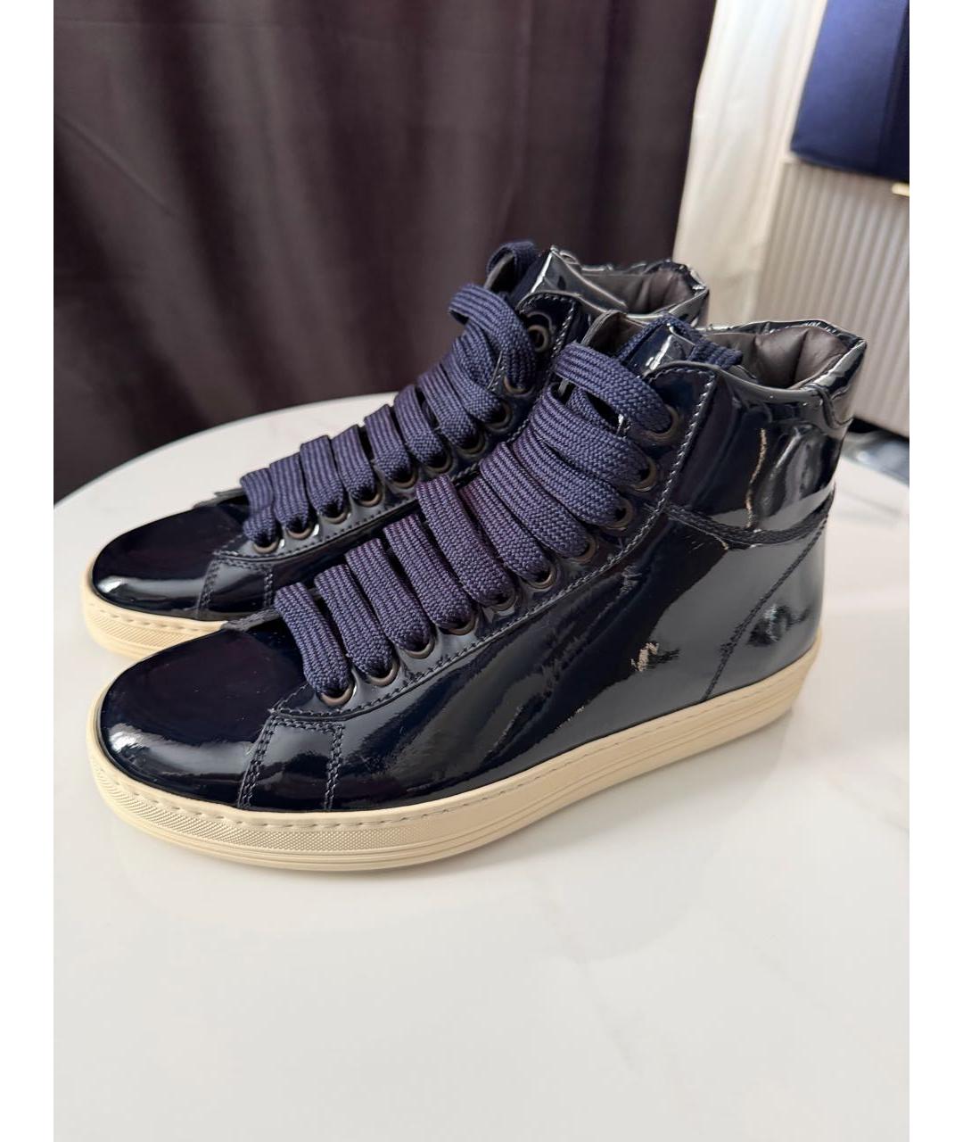 TOM FORD Темно-синие кеды из лакированной кожи, фото 9