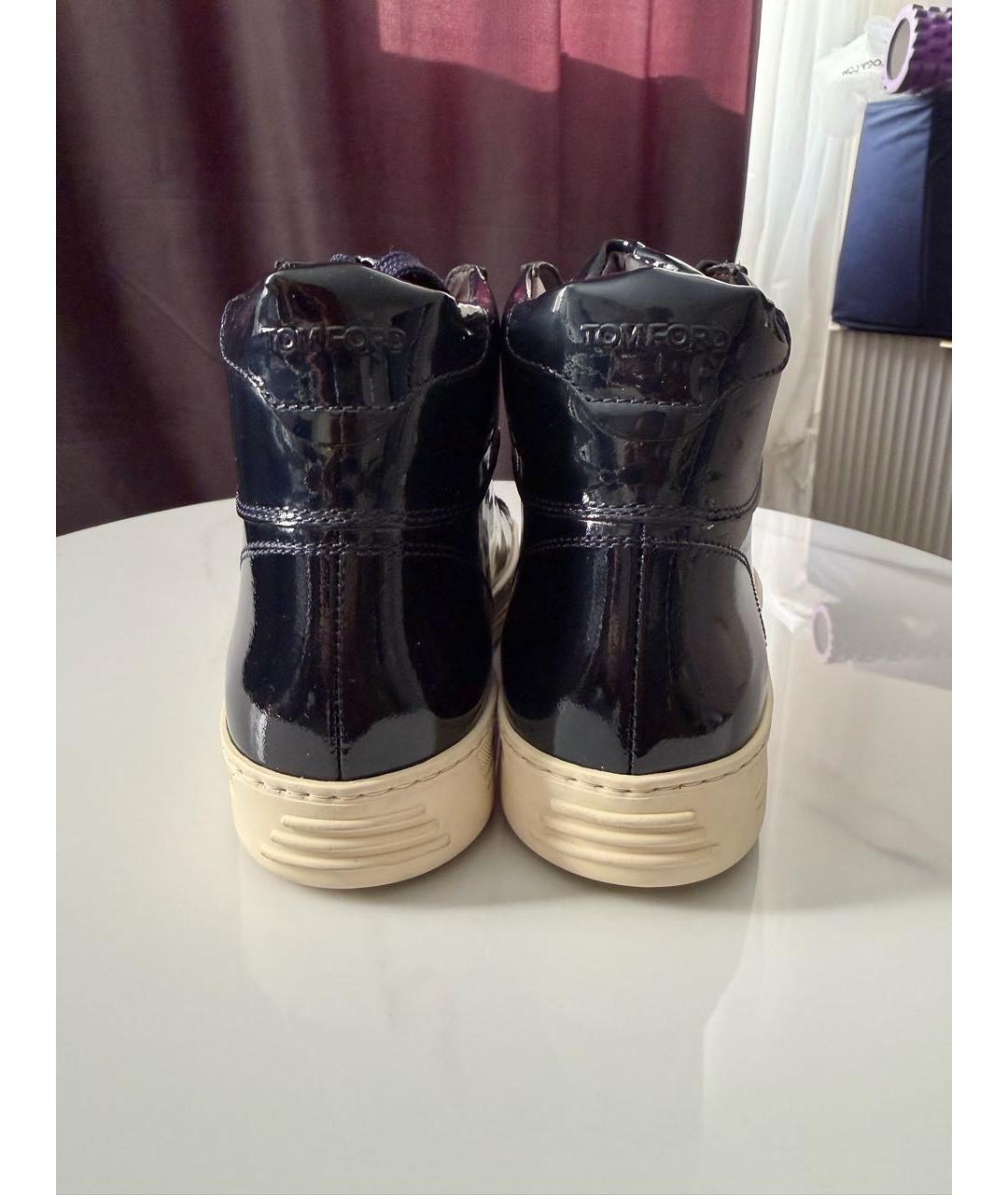 TOM FORD Темно-синие кеды из лакированной кожи, фото 4