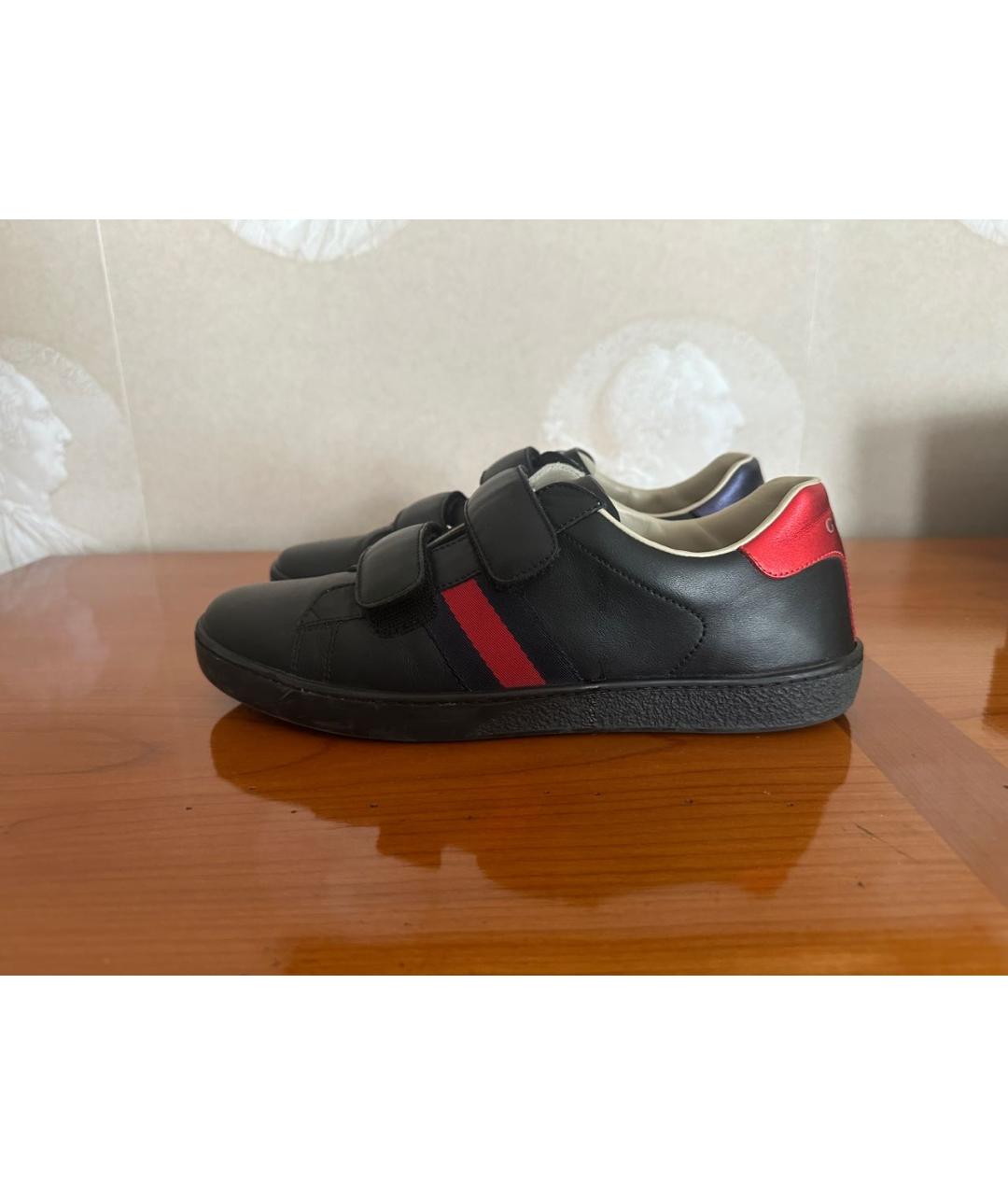 GUCCI Черные кожаные кеды, фото 3