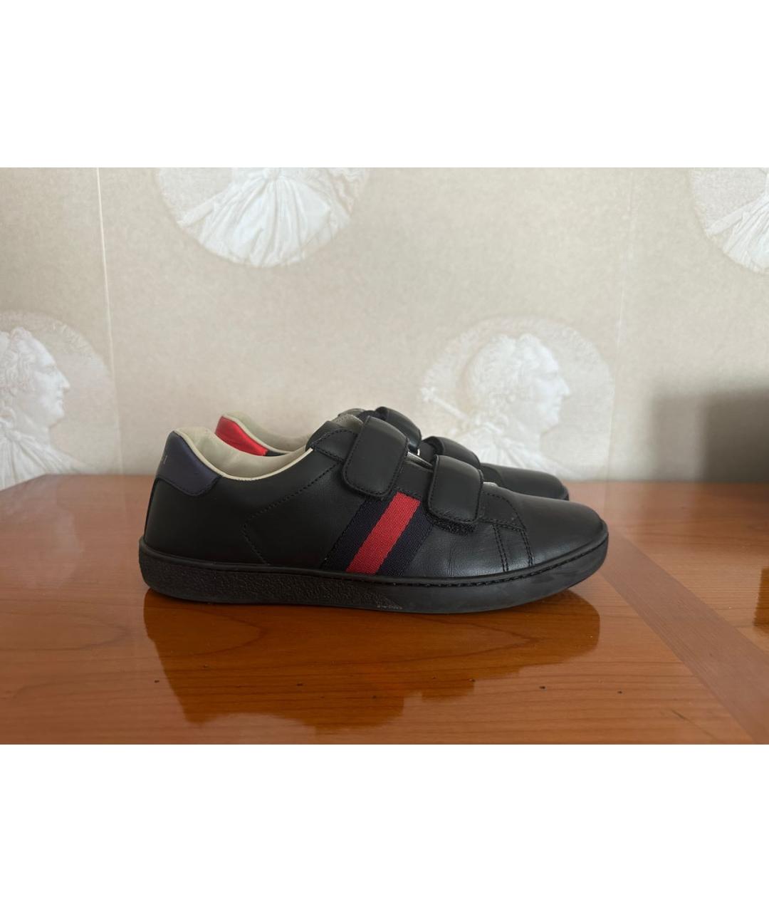 GUCCI Черные кожаные кеды, фото 2