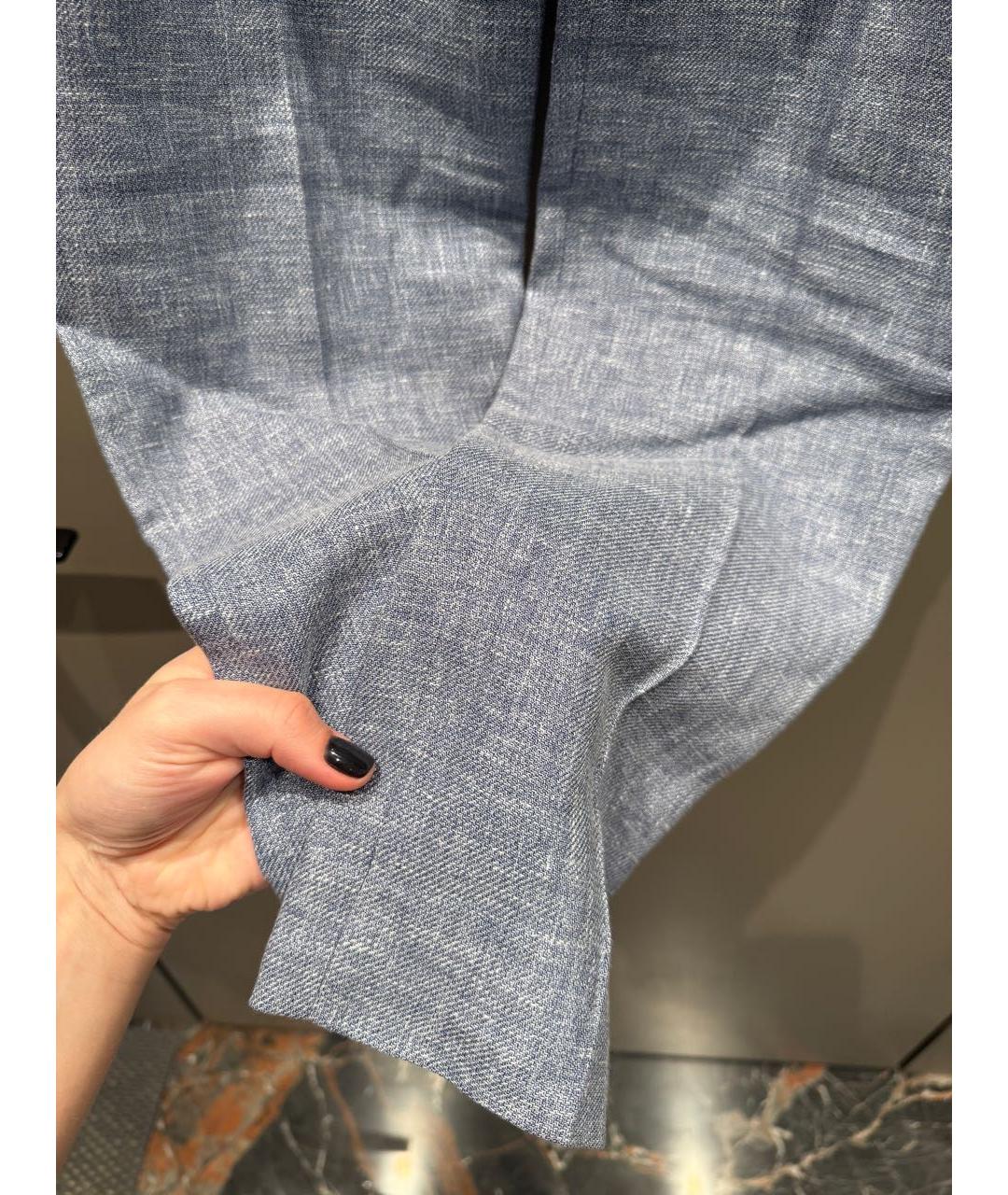 BRUNELLO CUCINELLI Голубые льняные повседневные брюки, фото 4