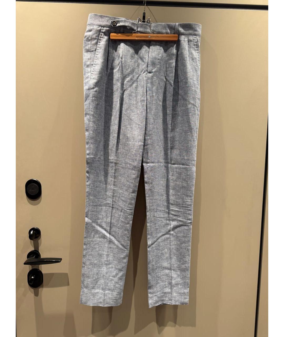 BRUNELLO CUCINELLI Голубые льняные повседневные брюки, фото 9