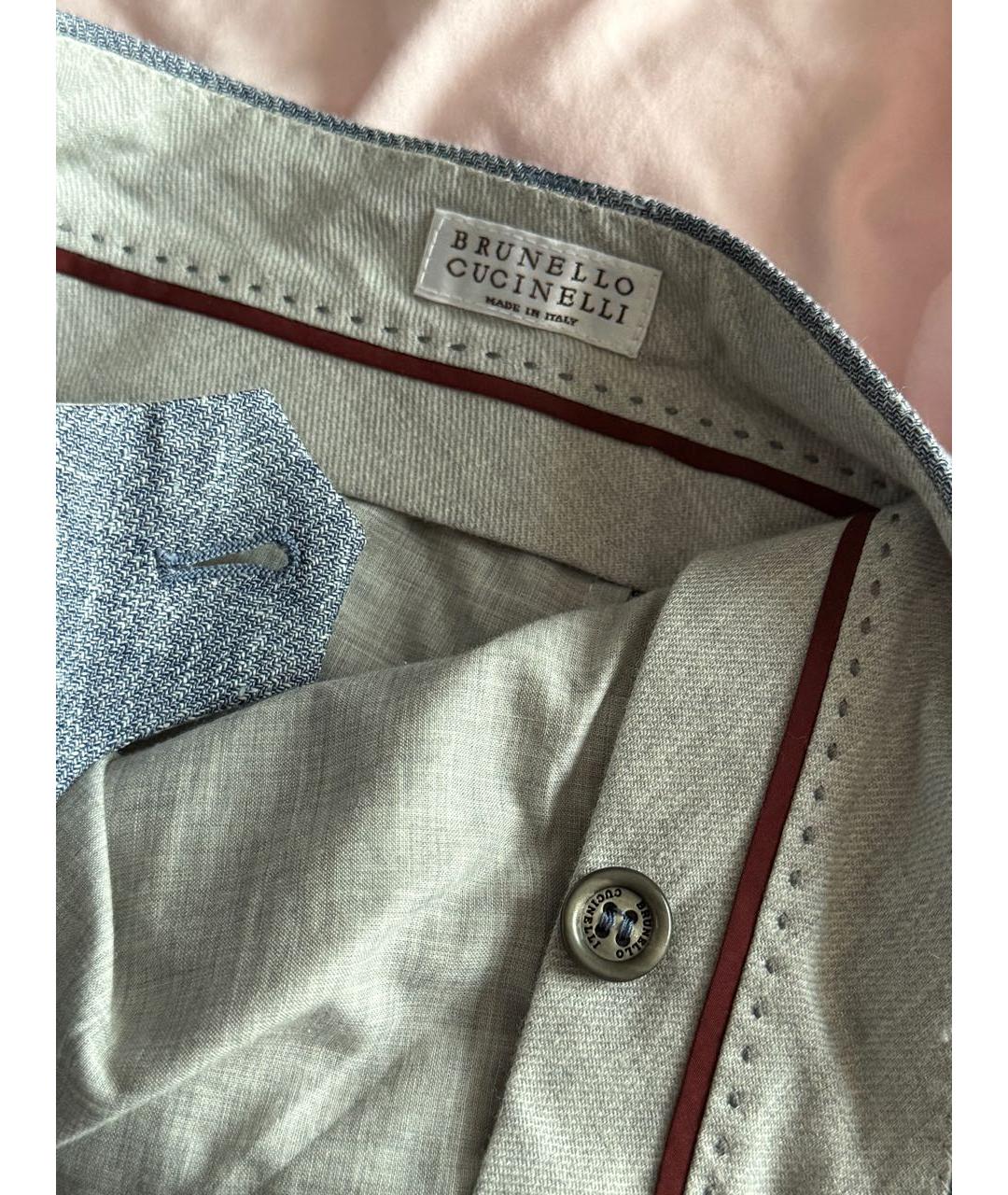 BRUNELLO CUCINELLI Голубые льняные повседневные брюки, фото 7