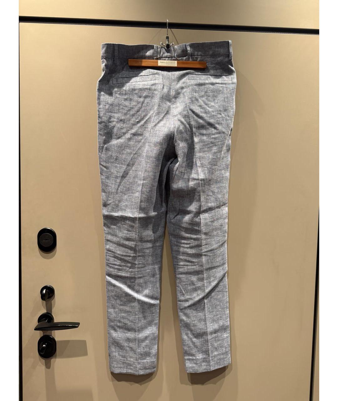 BRUNELLO CUCINELLI Голубые льняные повседневные брюки, фото 2