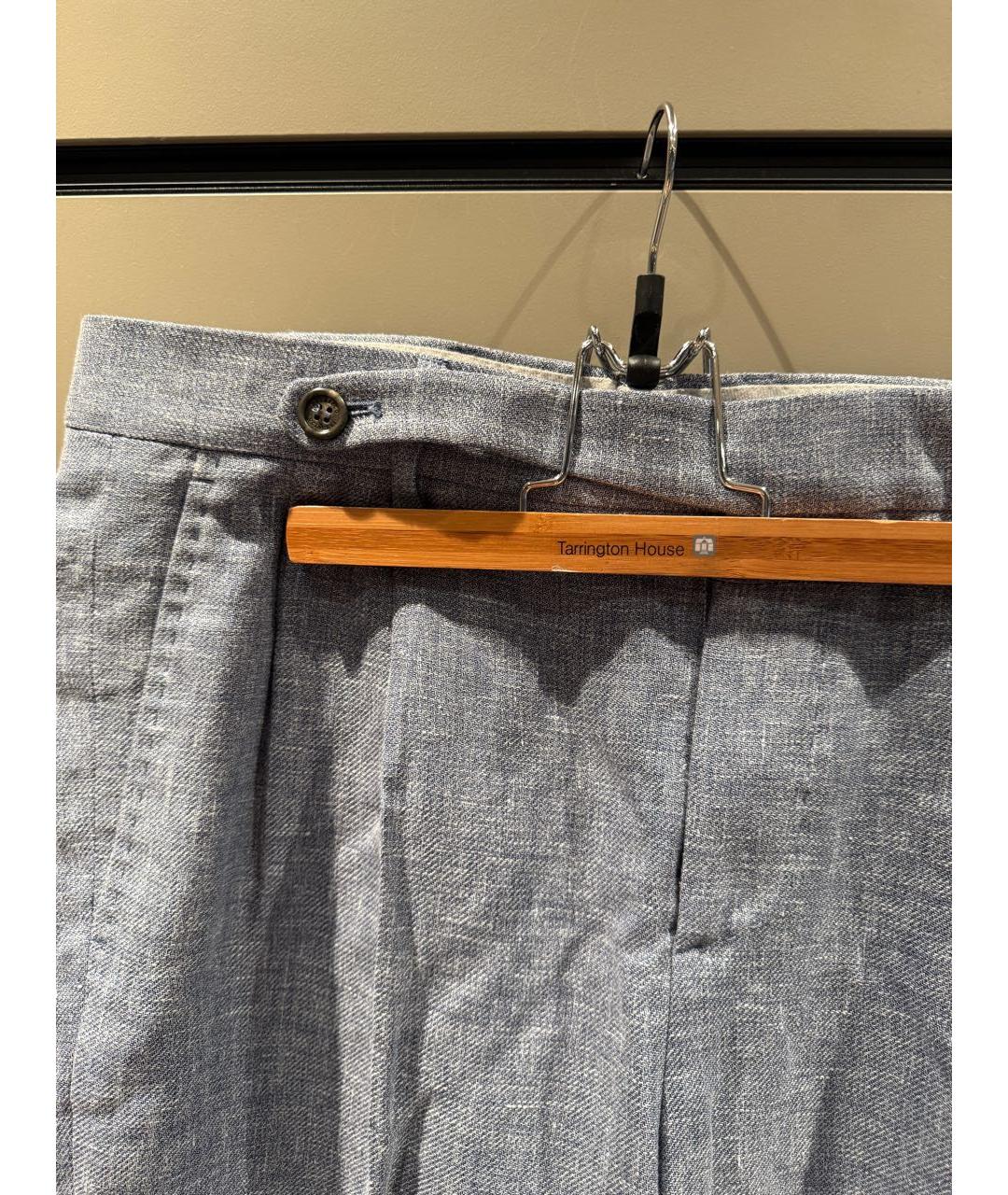 BRUNELLO CUCINELLI Голубые льняные повседневные брюки, фото 8