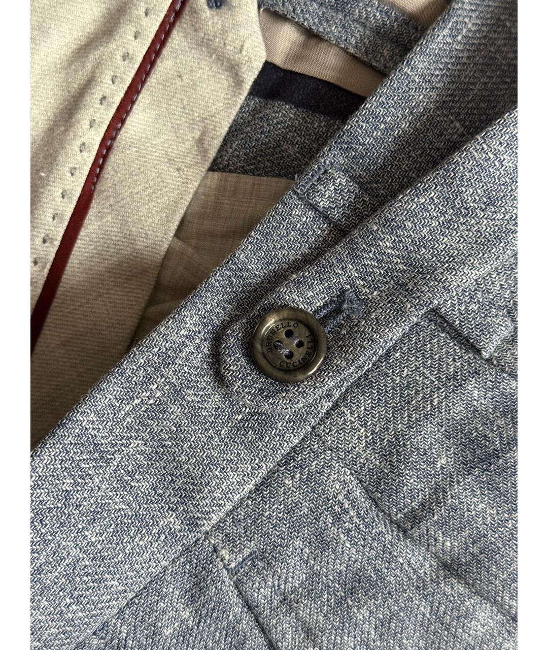 BRUNELLO CUCINELLI Голубые льняные повседневные брюки, фото 3
