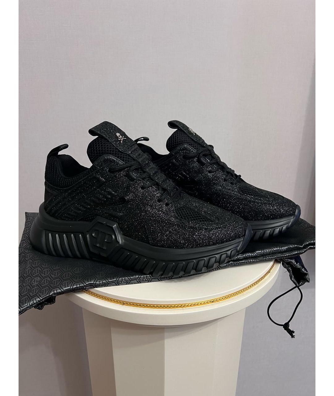 PHILIPP PLEIN Черные текстильные низкие кроссовки / кеды, фото 2