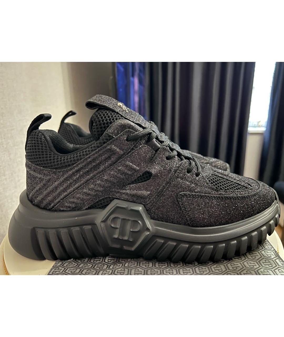 PHILIPP PLEIN Черные текстильные низкие кроссовки / кеды, фото 5