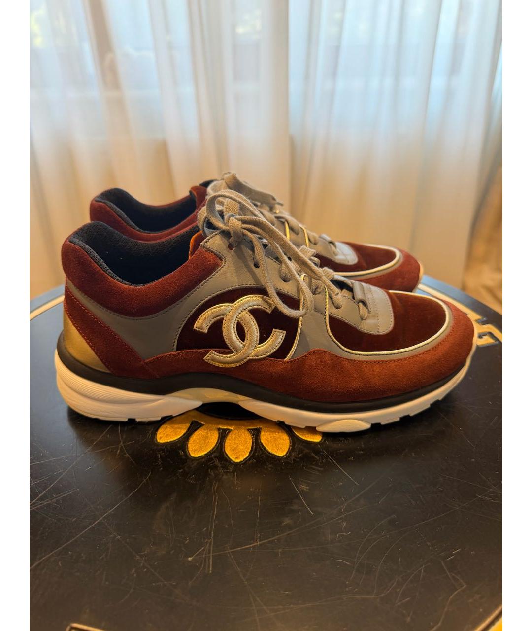 CHANEL Бордовые бархатные кроссовки, фото 8