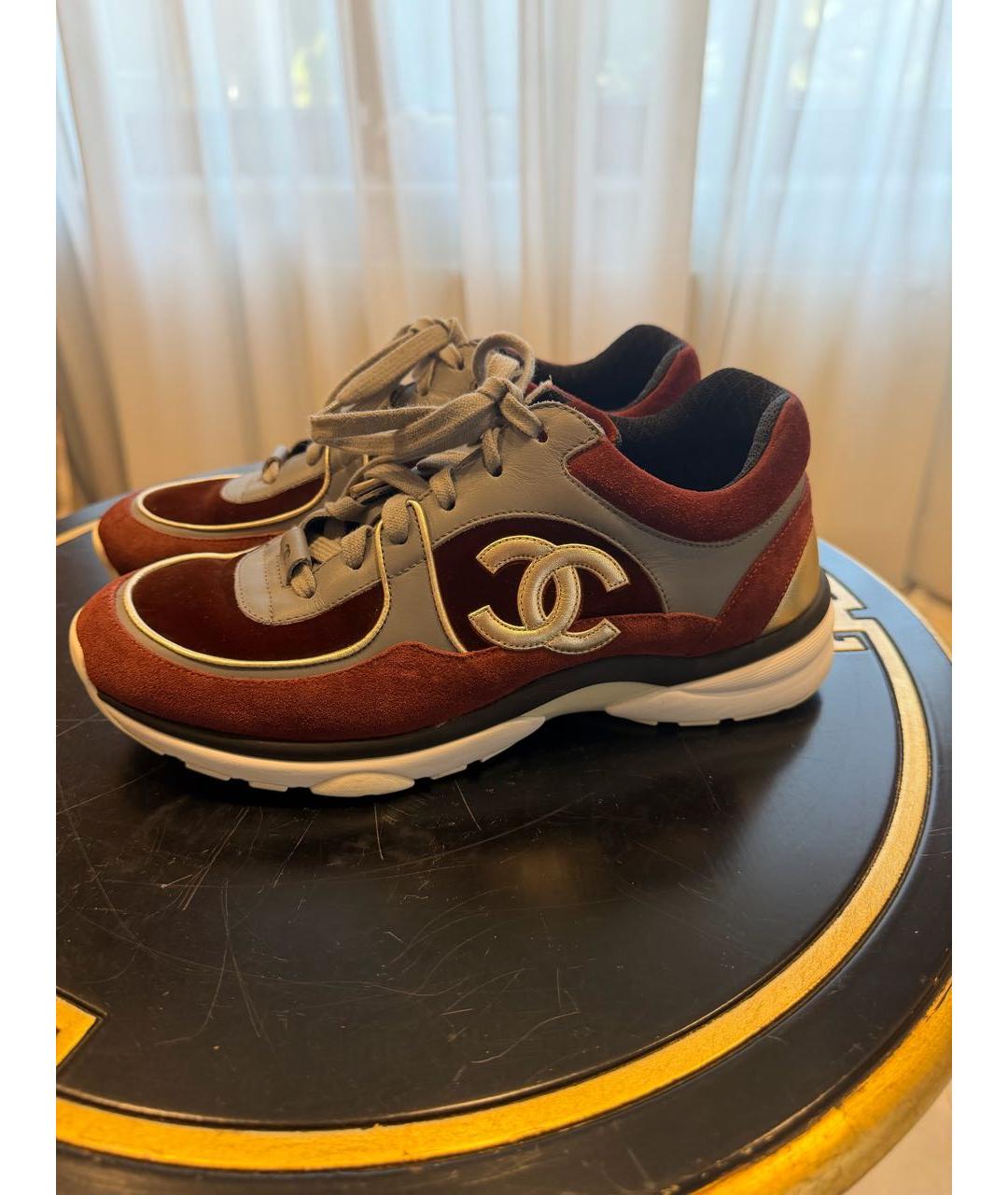 CHANEL Бордовые бархатные кроссовки, фото 4