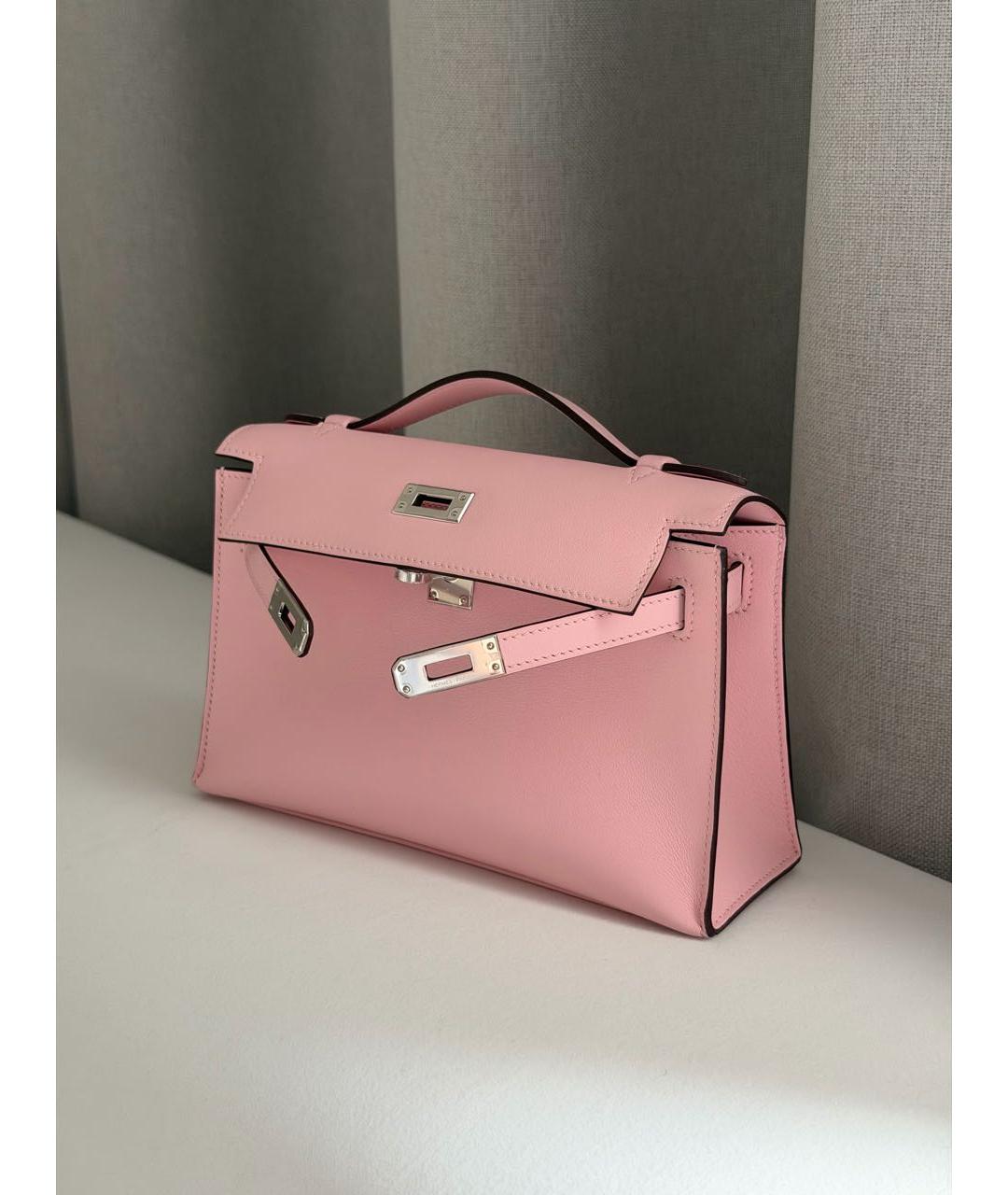 HERMES Розовая кожаная сумка с короткими ручками, фото 2