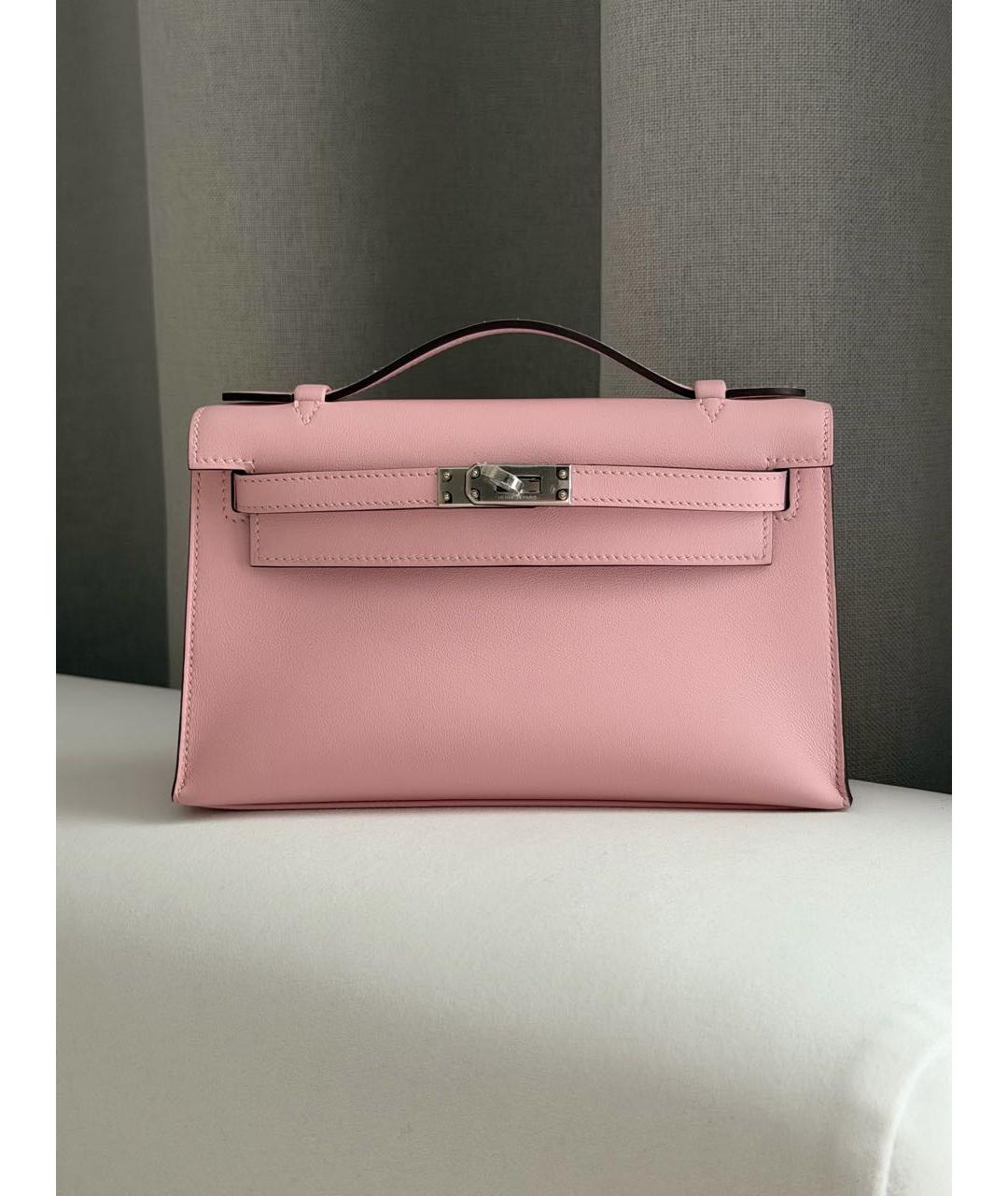 HERMES Розовая кожаная сумка с короткими ручками, фото 6