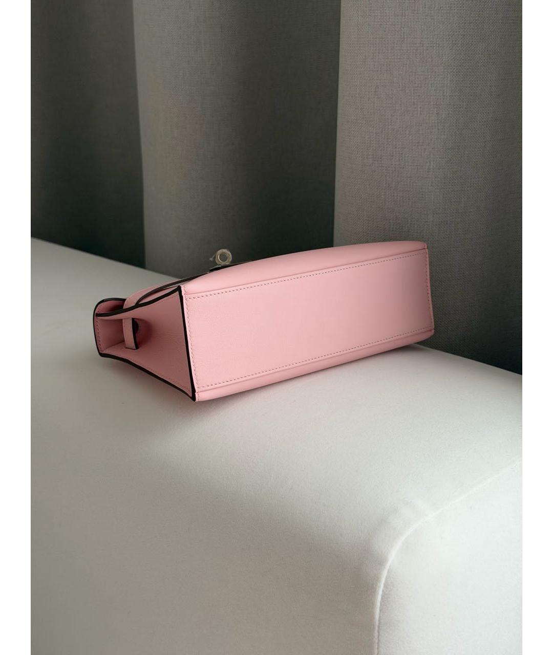 HERMES Розовая кожаная сумка с короткими ручками, фото 4