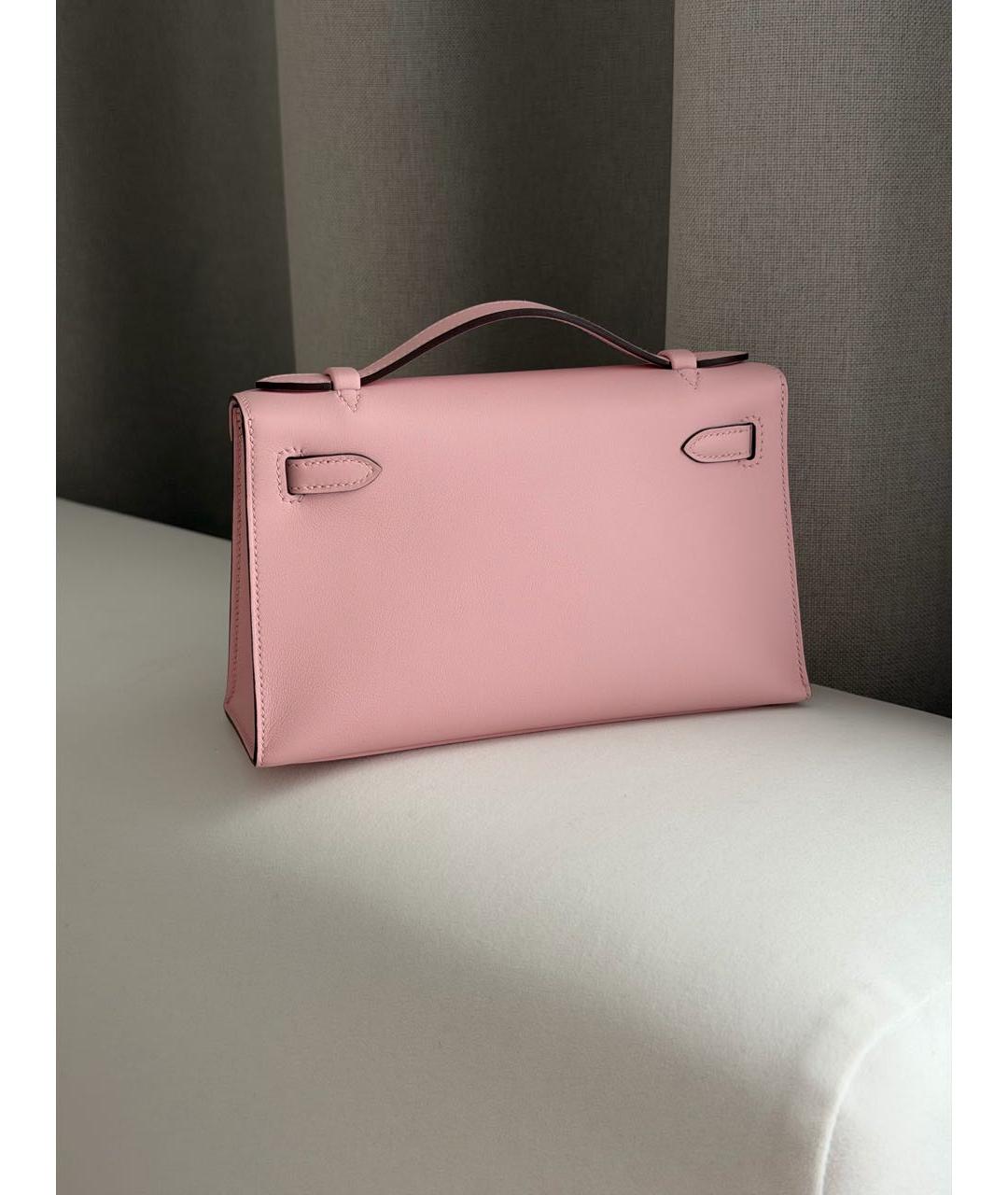 HERMES Розовая кожаная сумка с короткими ручками, фото 3