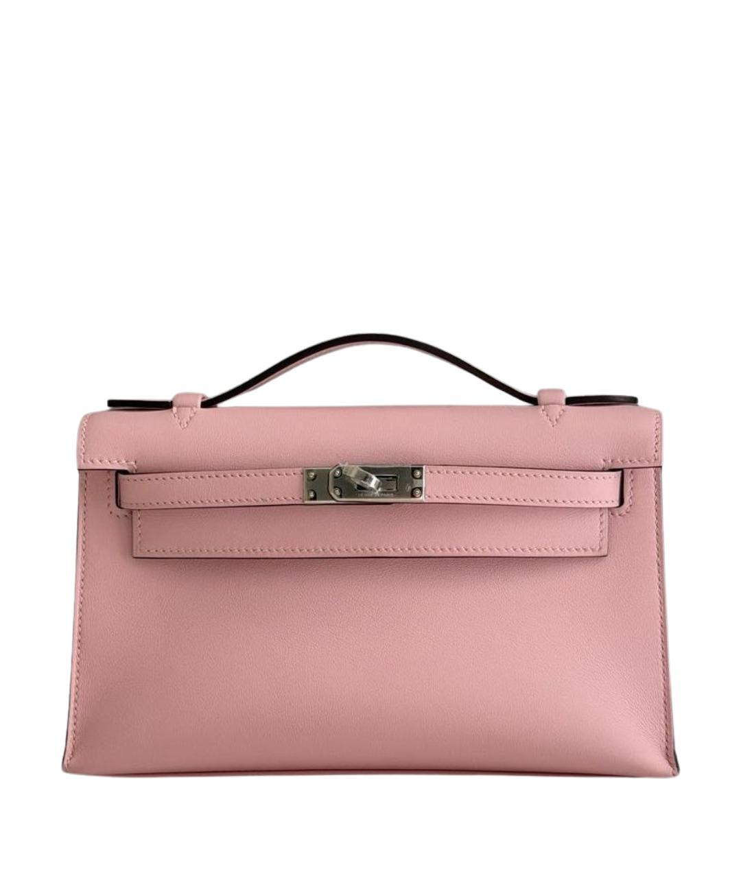 HERMES Розовая кожаная сумка с короткими ручками, фото 1