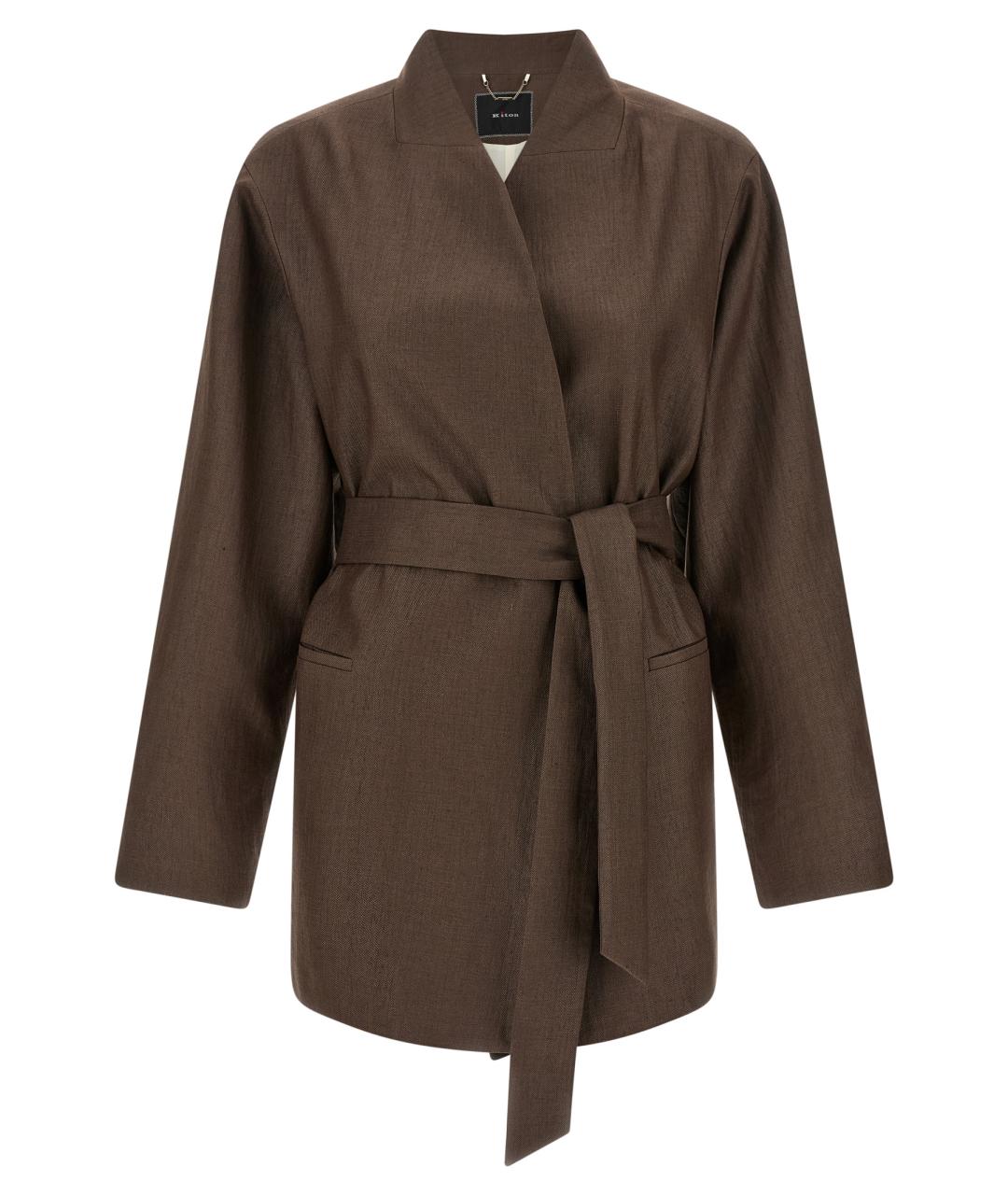 KITON Коричневый льняной жакет/пиджак, фото 1